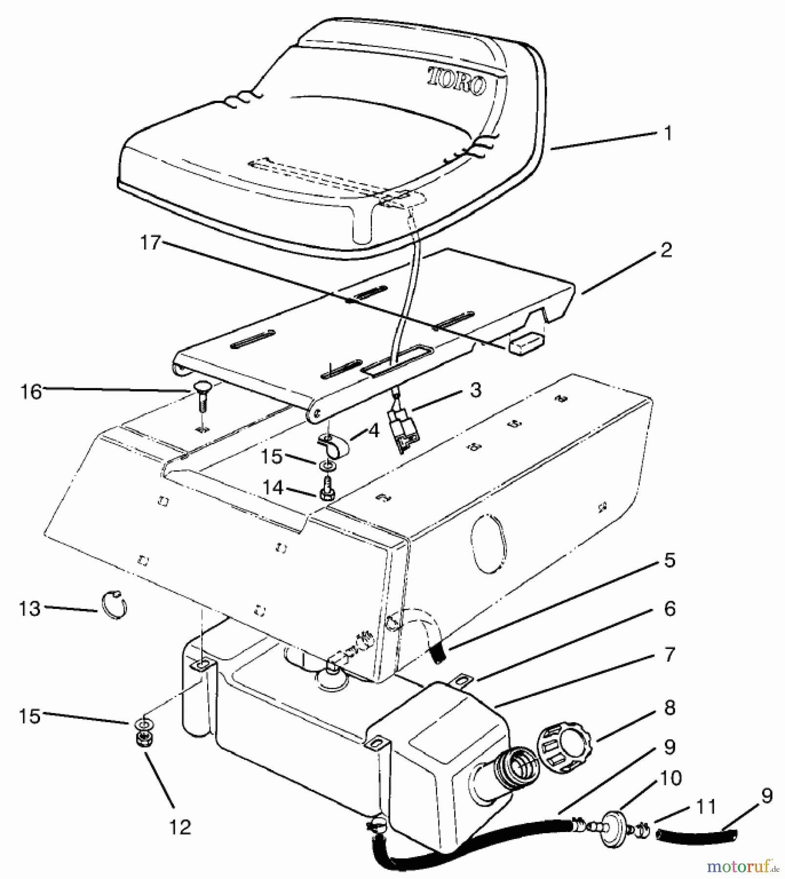  Toro Neu Mowers, Rear-Engine Rider 70040 (8-25) - Toro 8-25 Rear Engine Rider, 1993 (39000001-39999999) SEAT & GAS TANK ASSEMBLY