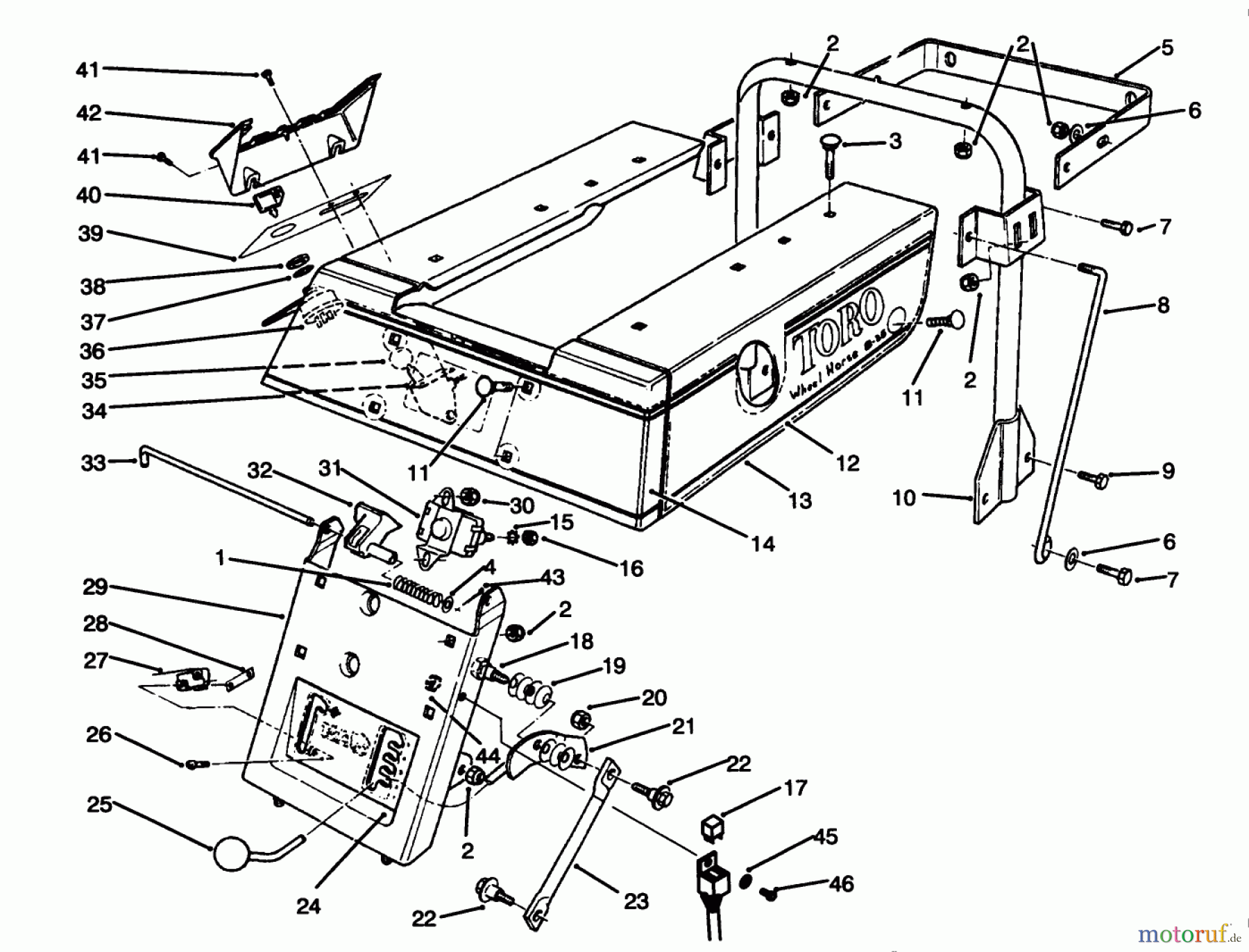 Toro Neu Mowers, Rear-Engine Rider 70060 (8-25) - Toro 8-25 Rear Engine Rider, 1993 (39000001-39999999) REAR BODY ASSEMBLY