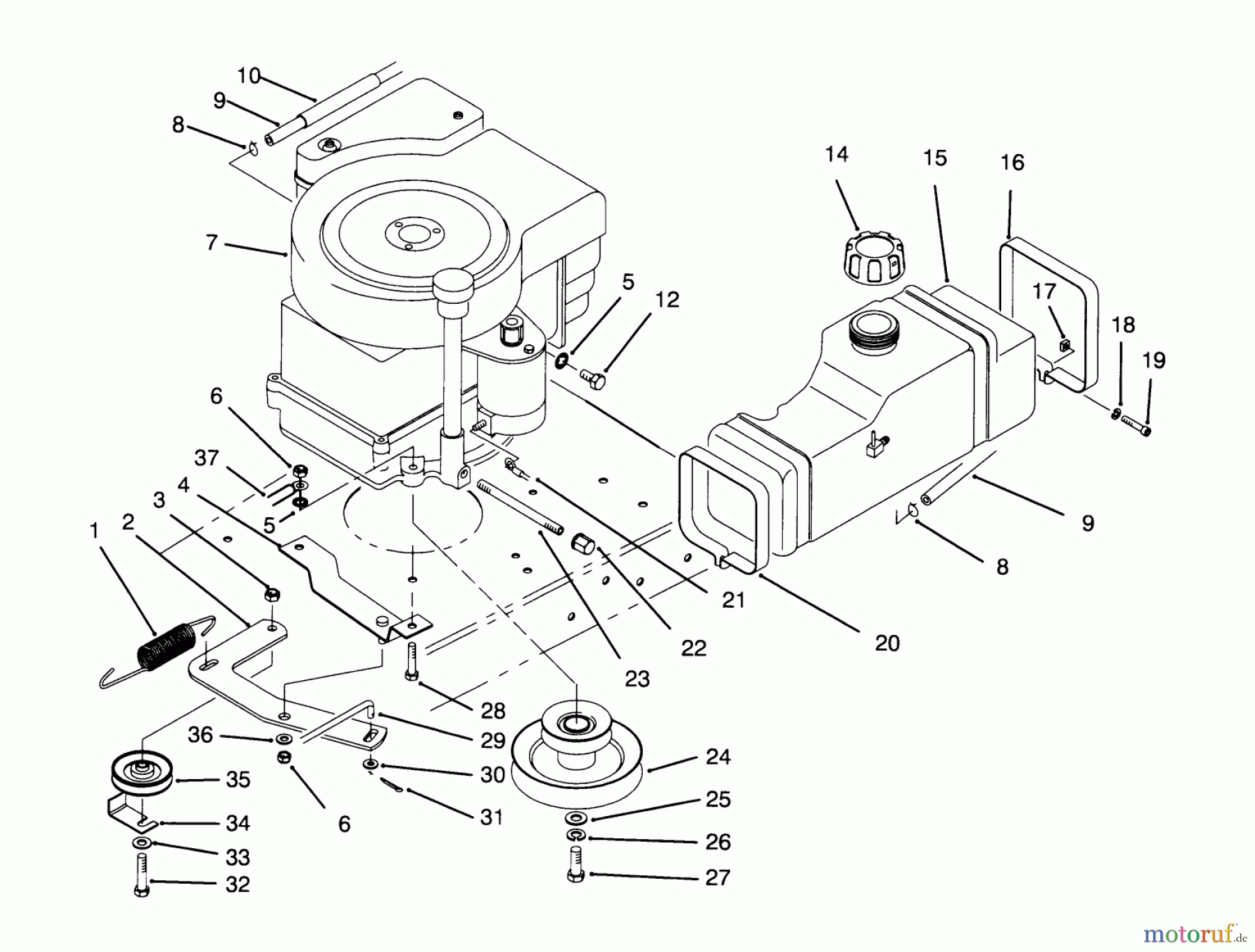  Toro Neu Mowers, Rear-Engine Rider 70080 (10-32) - Toro 10-32 Recycler Rider, 1995 (5900001-5999999) ENGINE ASSEMBLY