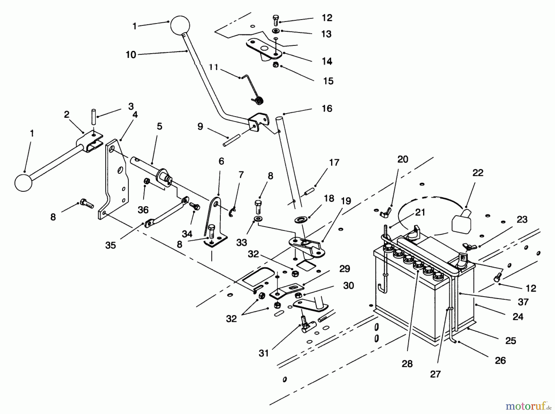  Toro Neu Mowers, Rear-Engine Rider 70081 (11-32) - Toro 11-32 Rear Engine Rider, 1997 (7900001-7999999) TRANSMISSION LINKAGE ASSEMBLY