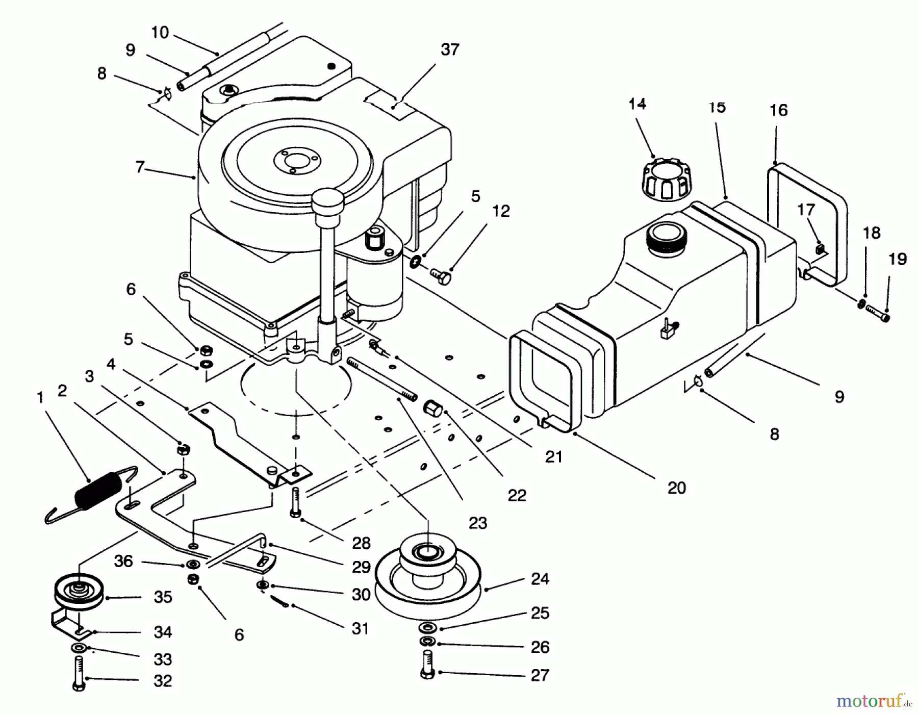  Toro Neu Mowers, Rear-Engine Rider 70131 (13-32) - Toro 13-32 Rear Engine Rider, 1996 (6900001-6999999) ENGINE ASSEMBLY