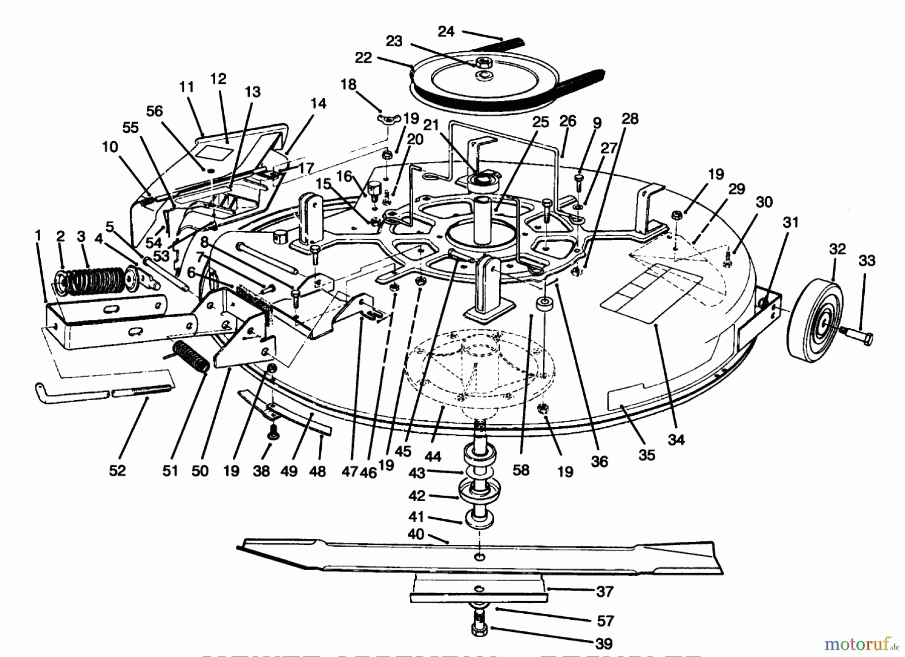 Toro Neu Mowers, Rear-Engine Rider 70141 (12-32) - Toro 12-32 Rear Engine Rider, 1995 (59000001-59999999) MOWER ASSEMBLY-RECYCLER