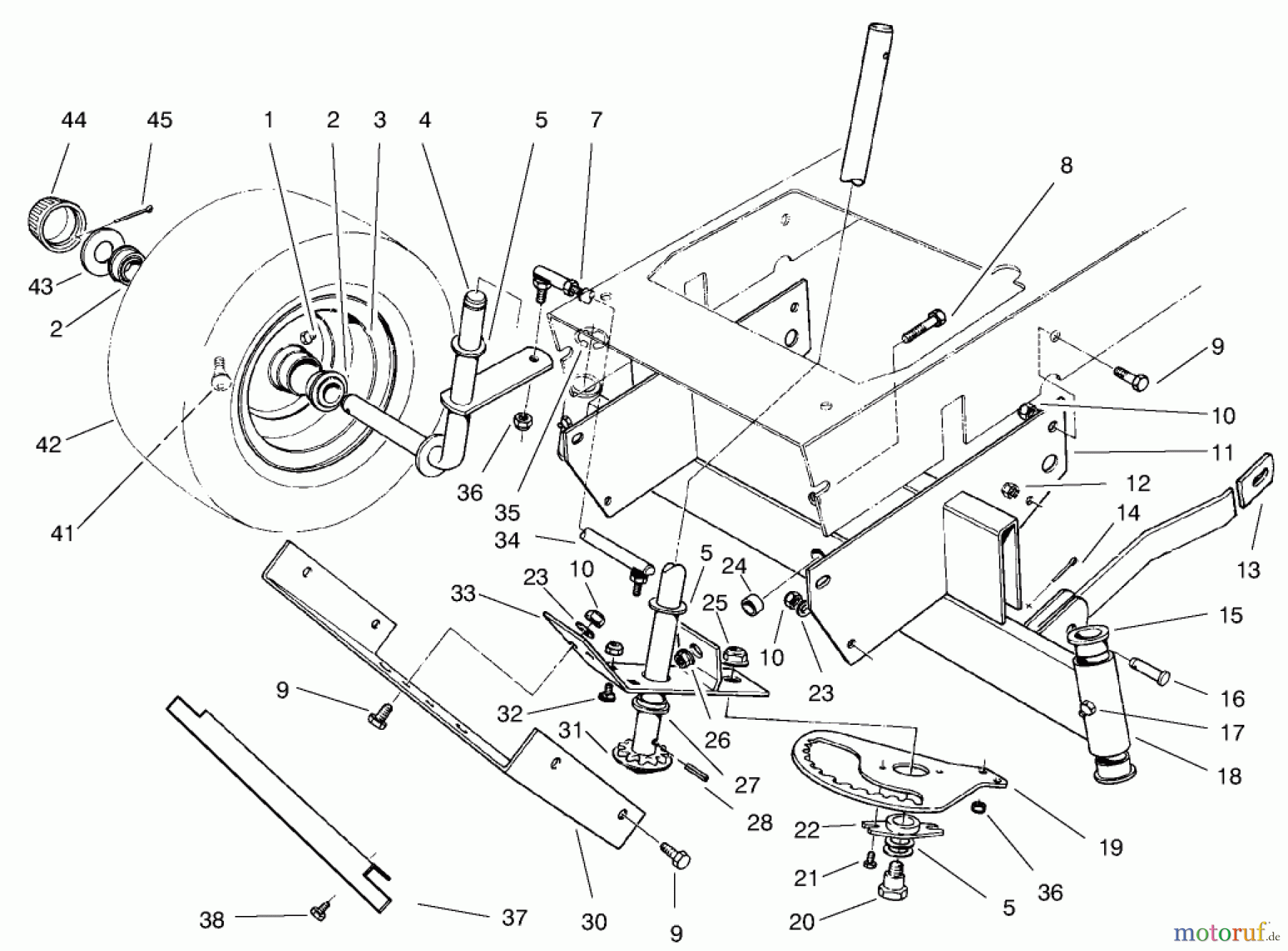 Toro Neu Mowers, Rear-Engine Rider 70142 (13-32) - Toro 13-32 Rear Engine Rider, 1996 (69000001-69999999) FRONT AXLE ASSEMBLY