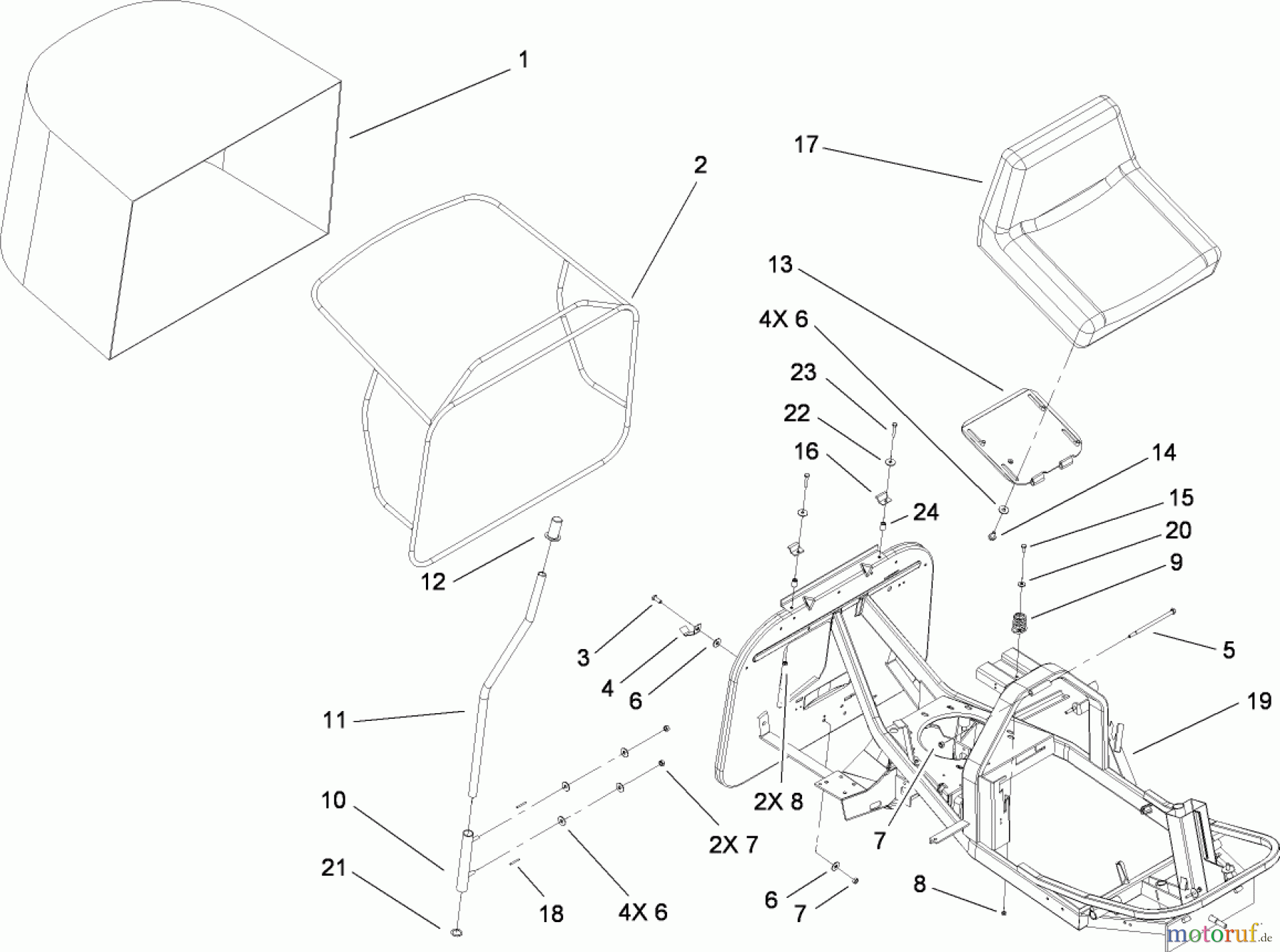 Toro Neu Mowers, Rear-Engine Rider 70185 (G132) - Toro G132 Rear-Engine Riding Mower, 2008 (270805706-280899564) SEAT AND REAR BAG ASSEMBLY