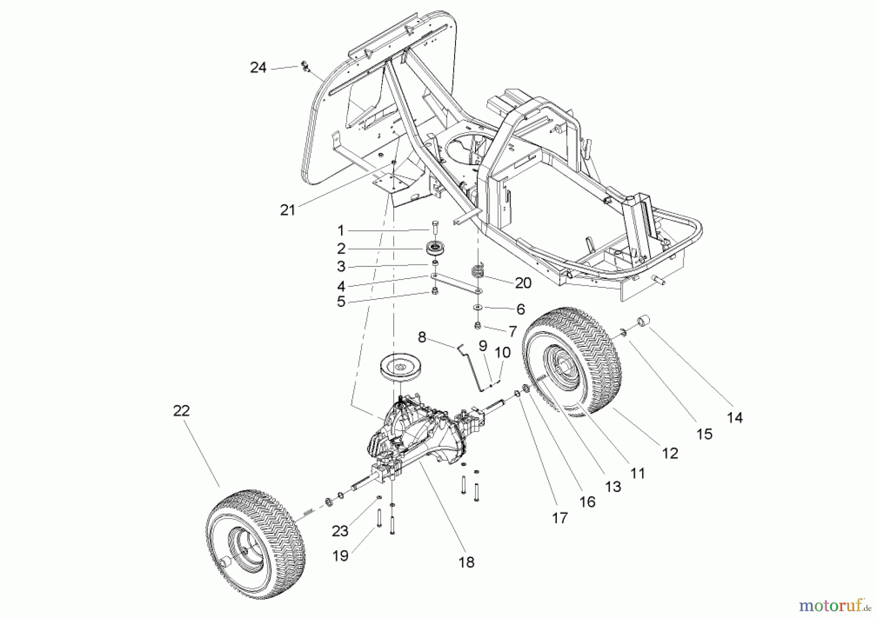 Toro Neu Mowers, Rear-Engine Rider 70186 (H132) - Toro H132 Rear-Engine Riding Mower, 2006 (260000001-260999999) REAR WHEEL AND TRANSMISSION ASSEMBLY