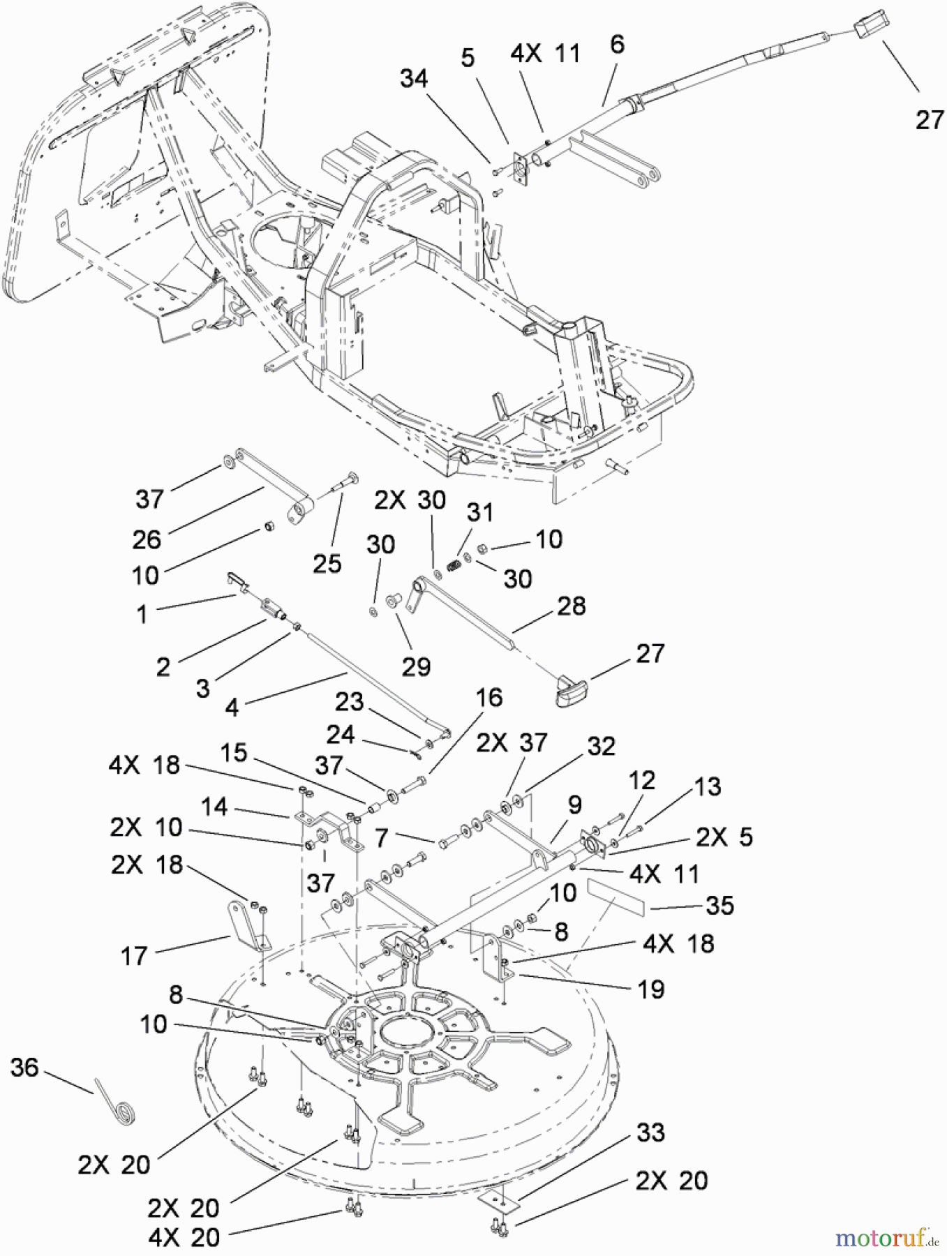  Toro Neu Mowers, Rear-Engine Rider 70186 (H132) - Toro H132 Rear-Engine Riding Mower, 2011 (311000001-311999999) DECK SUSPENSION ASSEMBLY