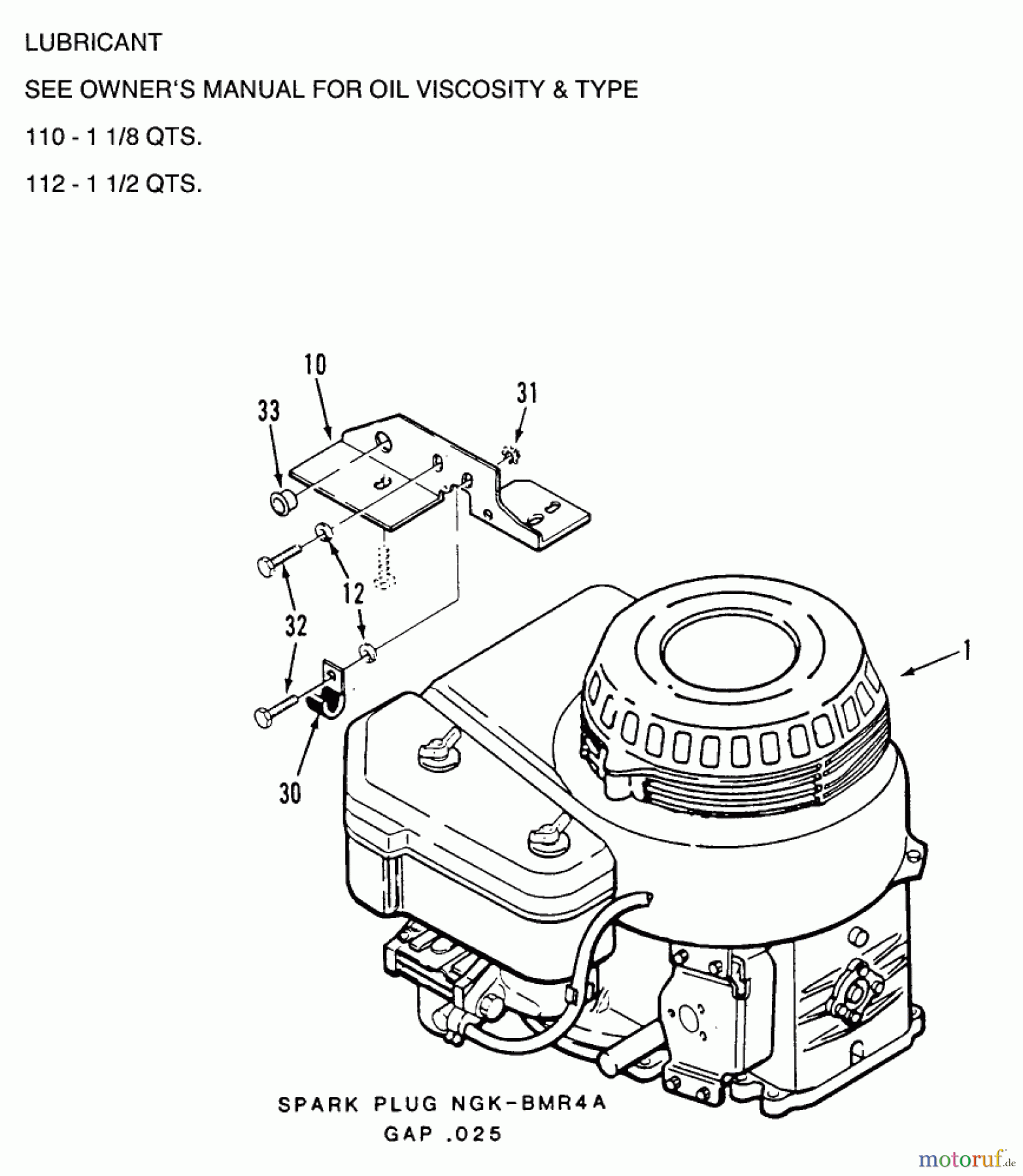 Toro Neu Mowers, Rear-Engine Rider R3-10B401 (110-4) - Toro 110-4 Rear Engine Rider, 1990 ENGINES