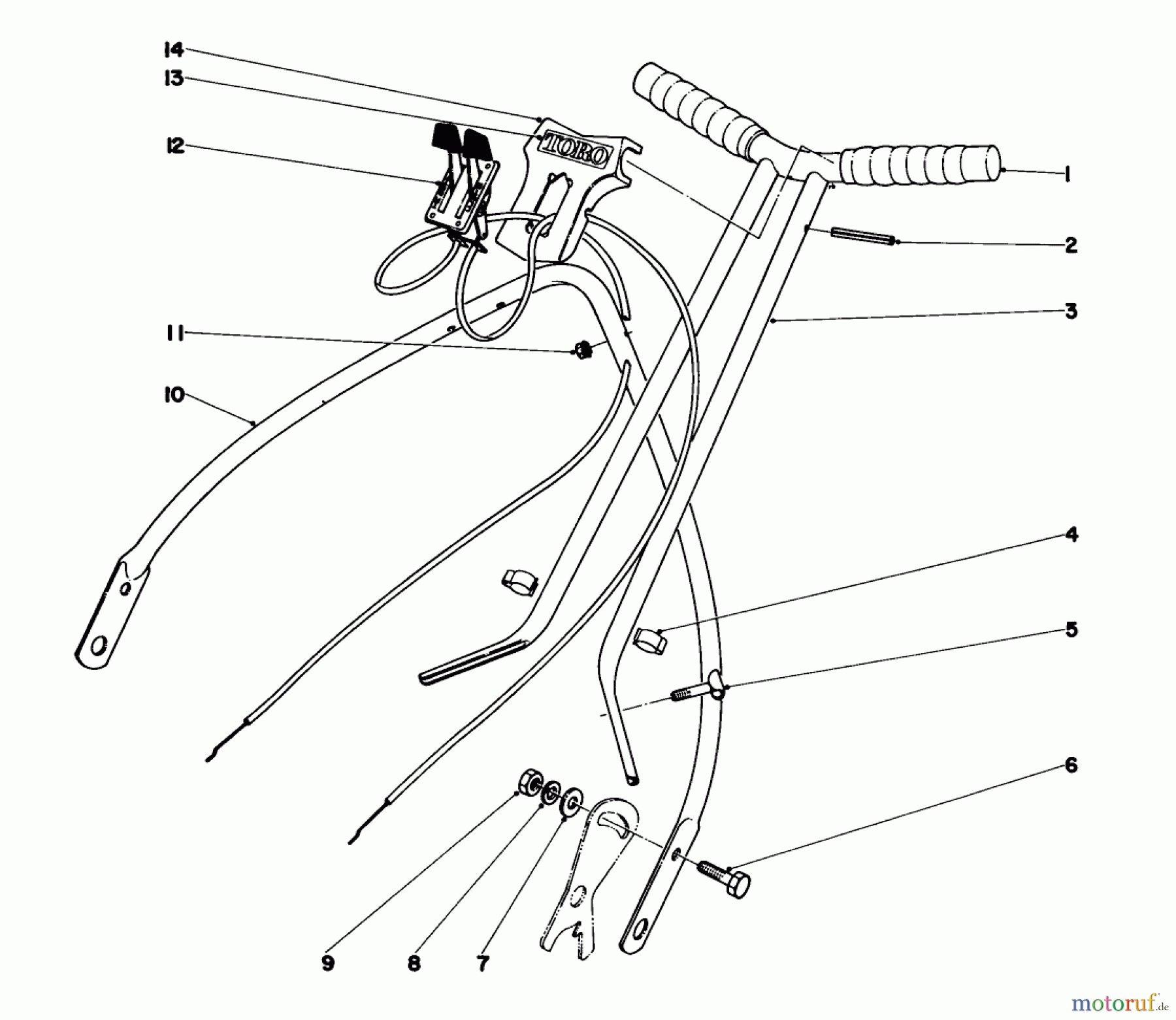  Toro Neu Mowers, Walk-Behind Seite 1 10018 - Toro Sportlawn Lawnmower, 1973 (3000001-3999999) HANDLE ASSEMBLY