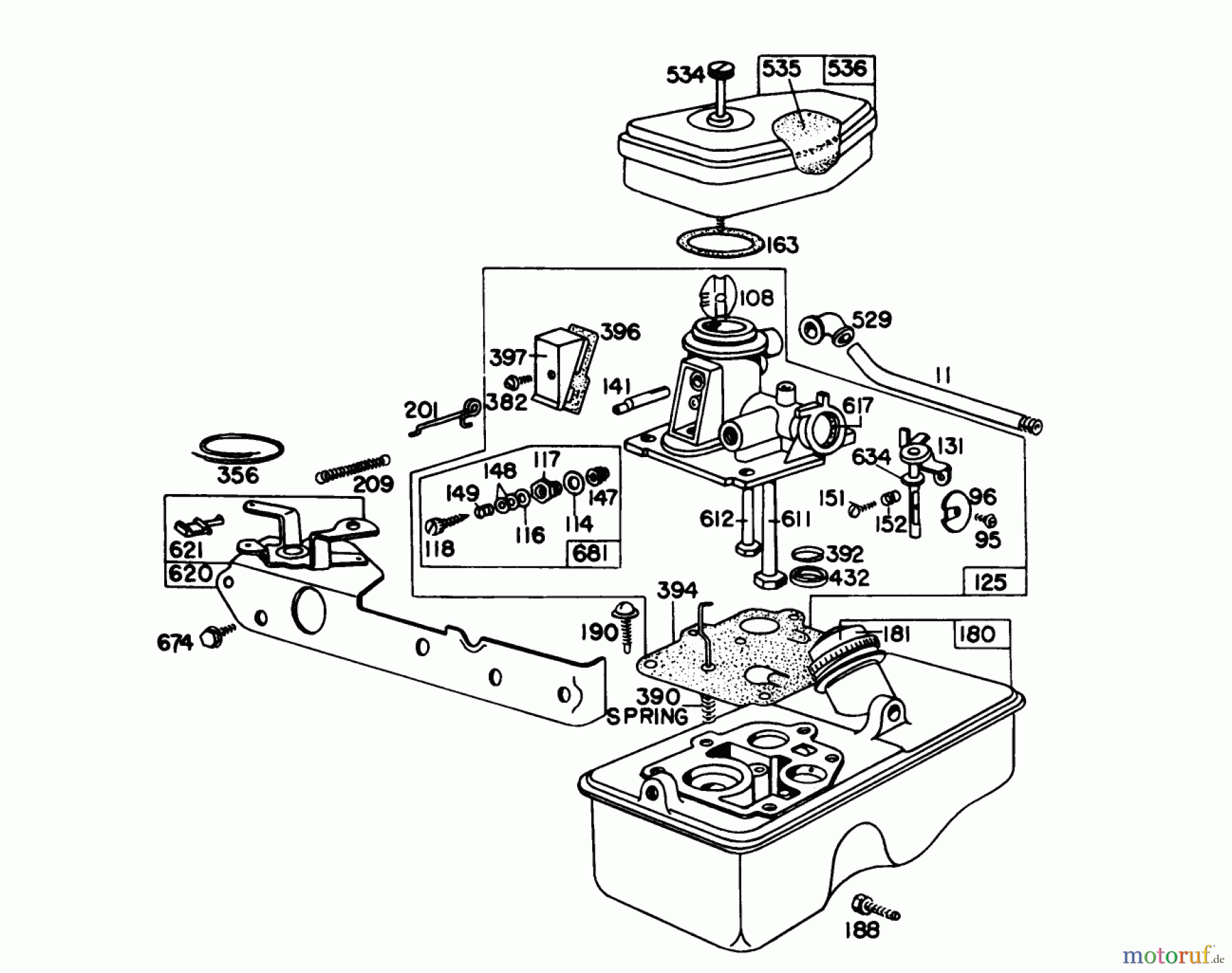  Toro Neu Mowers, Walk-Behind Seite 1 16155 - Toro Whirlwind II Lawnmower, 1978 (8000001-8999999) CARBURETOR ASSEMBLY MODEL 390065 FOR 21