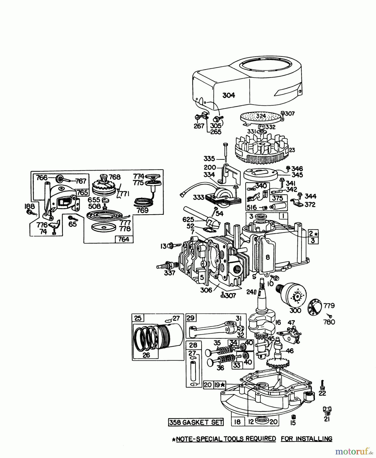 Toro Neu Mowers, Walk-Behind Seite 1 16155 - Toro Whirlwind II Lawnmower, 1978 (8000001-8999999) ENGINE BRIGGS & STRATTON MODEL 92908-1931-01 FOR 21