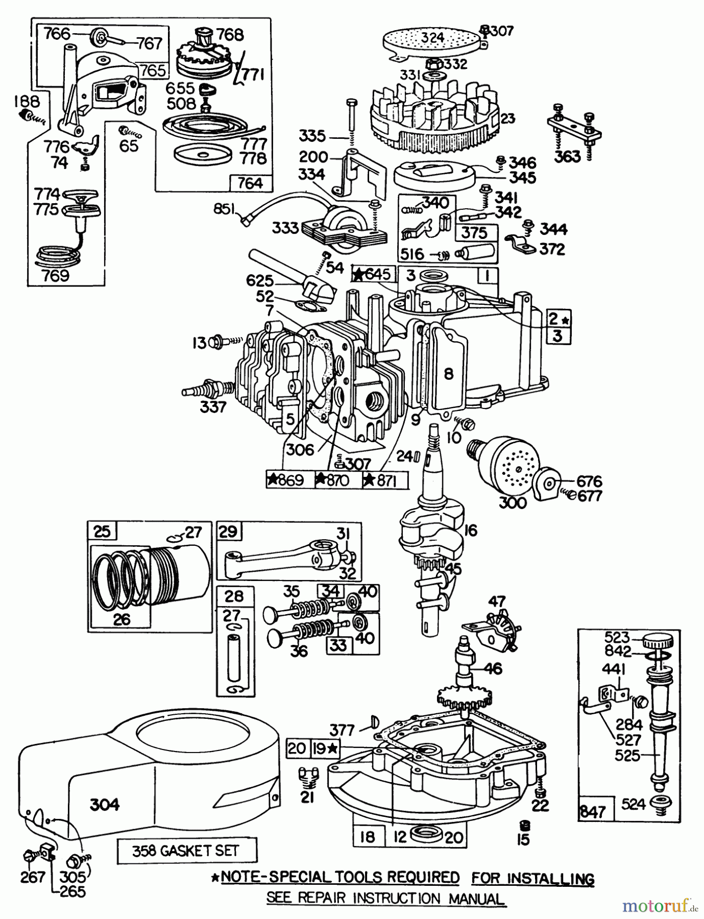 Toro Neu Mowers, Walk-Behind Seite 1 16300 - Toro Lawnmower, 1982 (2000001-2999999) ENGINE BRIGGS & STRATTON MODEL 92508-1033-01