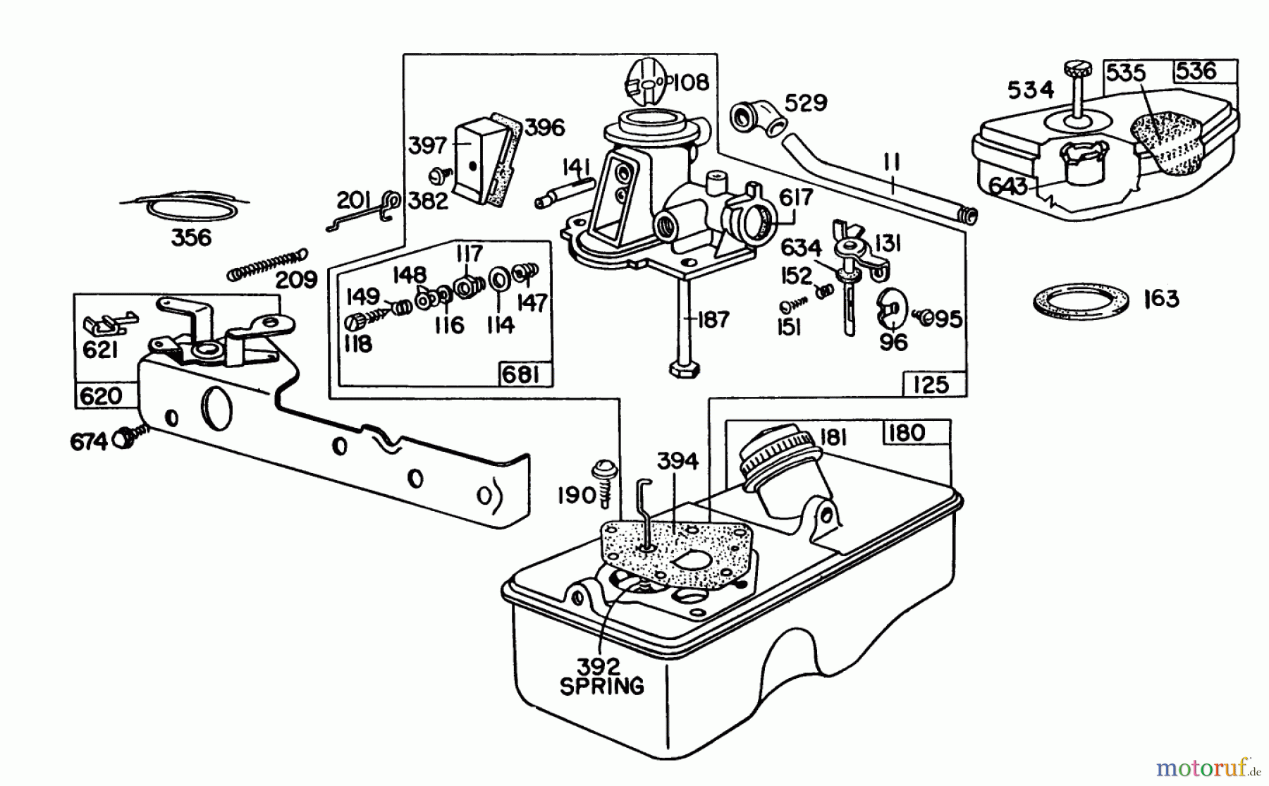  Toro Neu Mowers, Walk-Behind Seite 1 16390 - Toro Whirlwind PowR, 1979 (9000001-9999999) BRIGGS & STRATTON CARBURETOR ASSEMBLY MODEL 92508-1000-04 FOR 19