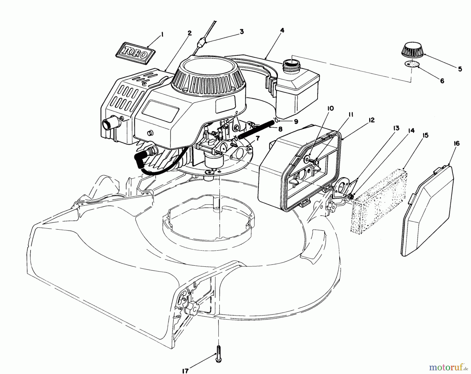  Toro Neu Mowers, Walk-Behind Seite 1 16585 - Toro Lawnmower, 1986 (6000001-6999999) ENGINE ASSEMBLY (USED ON UNITS WITH SERIAL NO. 6000101-6002073)