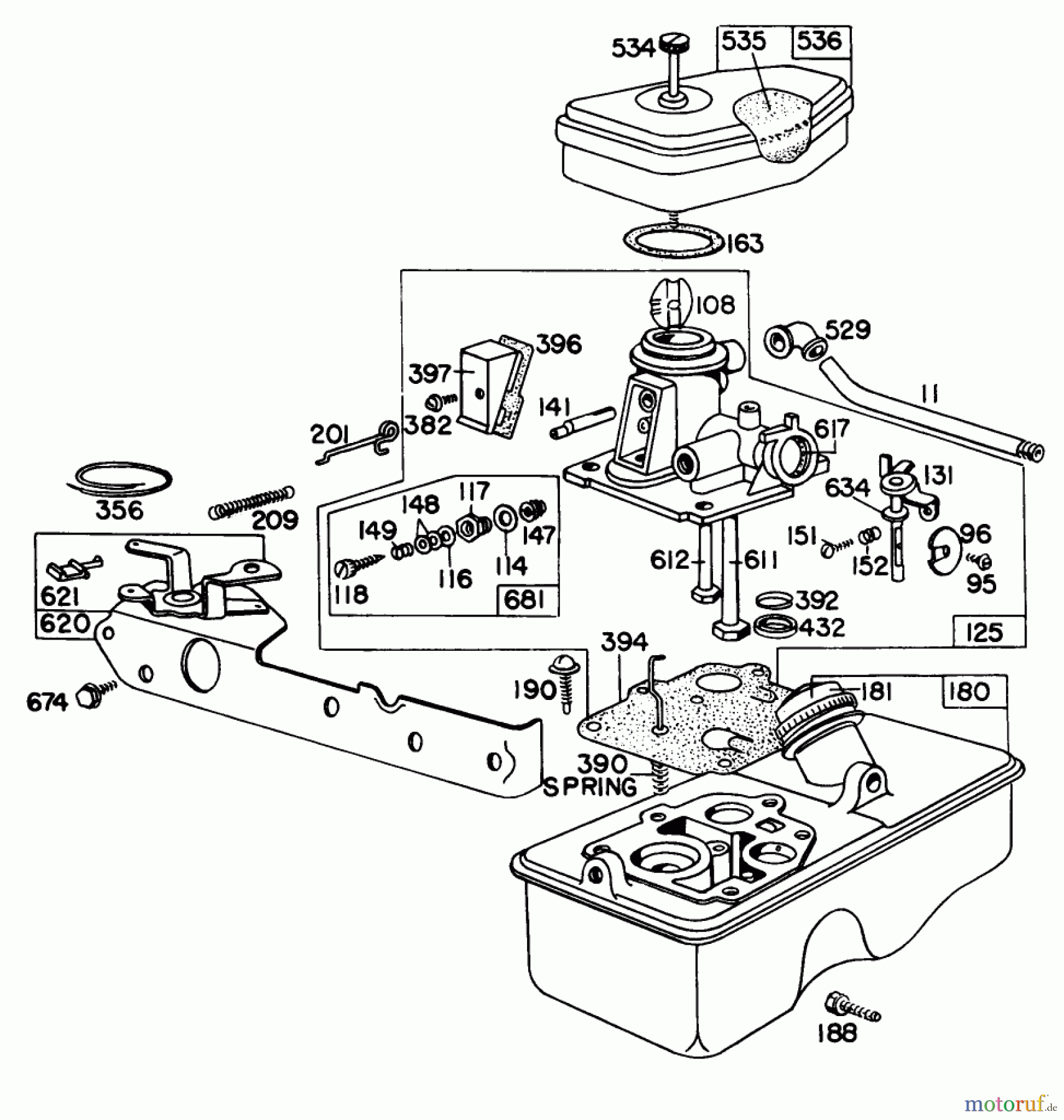  Toro Neu Mowers, Walk-Behind Seite 1 16655 - Toro Lawnmower, 1977 (7000001-7999999) CARBURETOR ASSEMBLY MODEL 390065