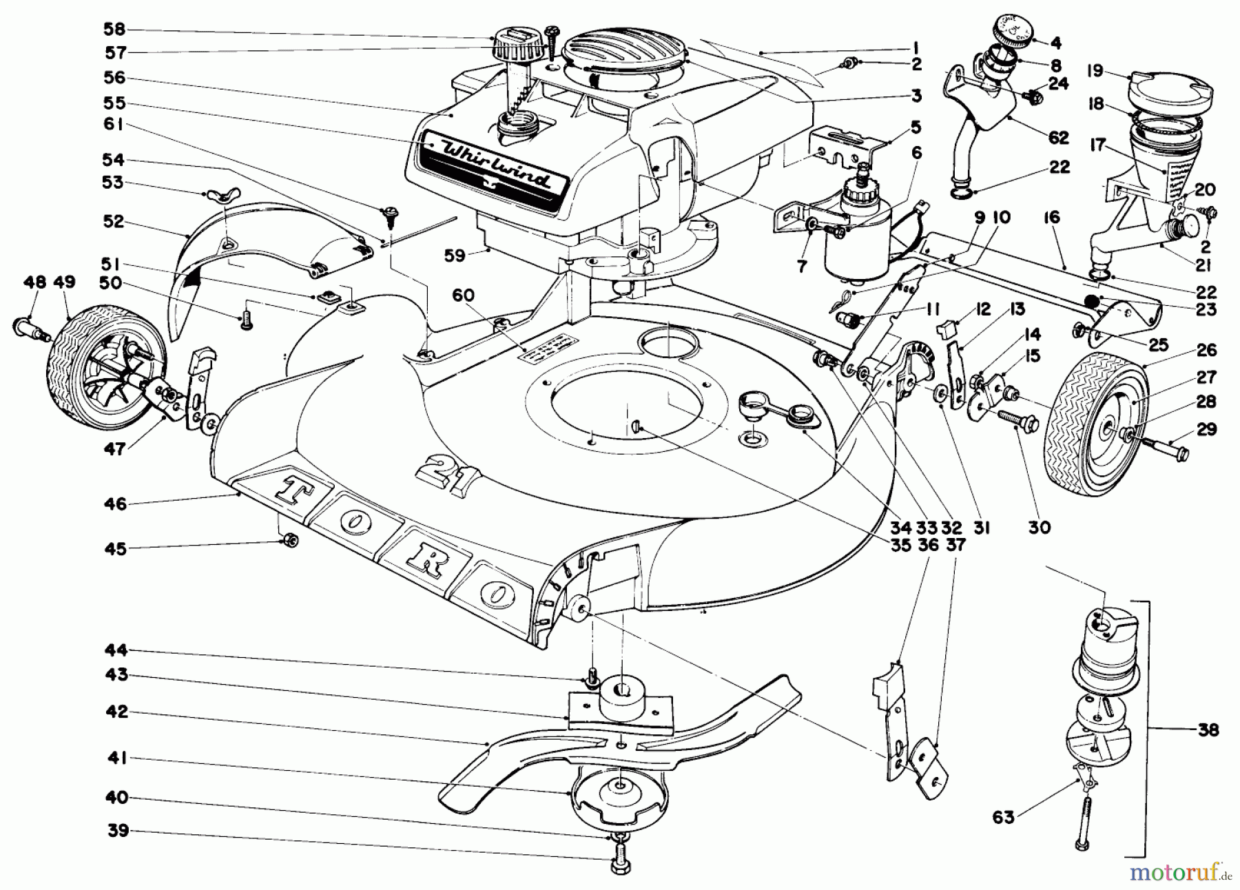  Toro Neu Mowers, Walk-Behind Seite 1 19444 - Toro Whirlwind Lawnmower, 1970 (0000001-0999999) 21