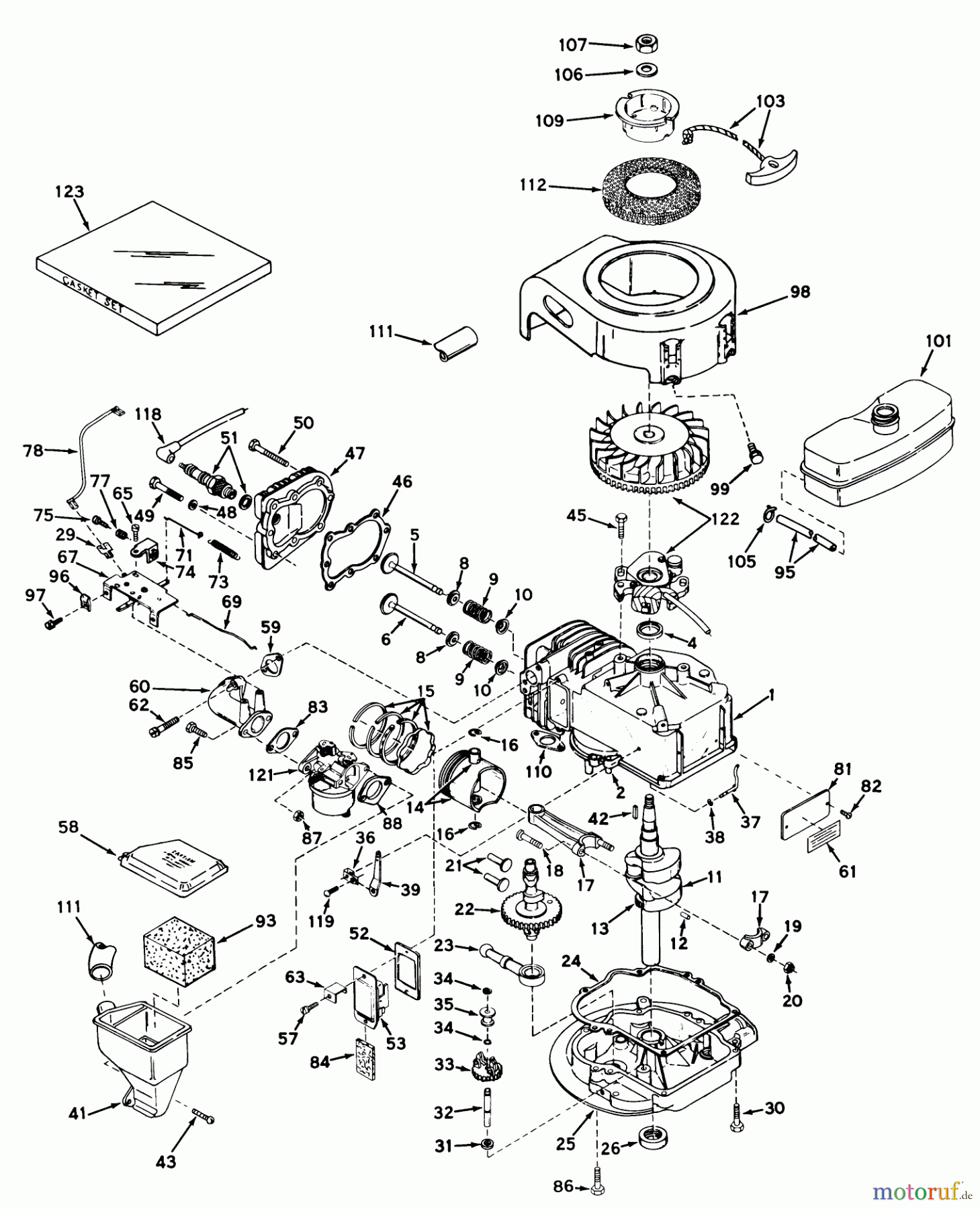  Toro Neu Mowers, Walk-Behind Seite 1 19472 - Toro Guardian Lawnmower, 1971 (1000001-1999999) ENGINE TECUMSEH MODEL NO. LAV35-40595J