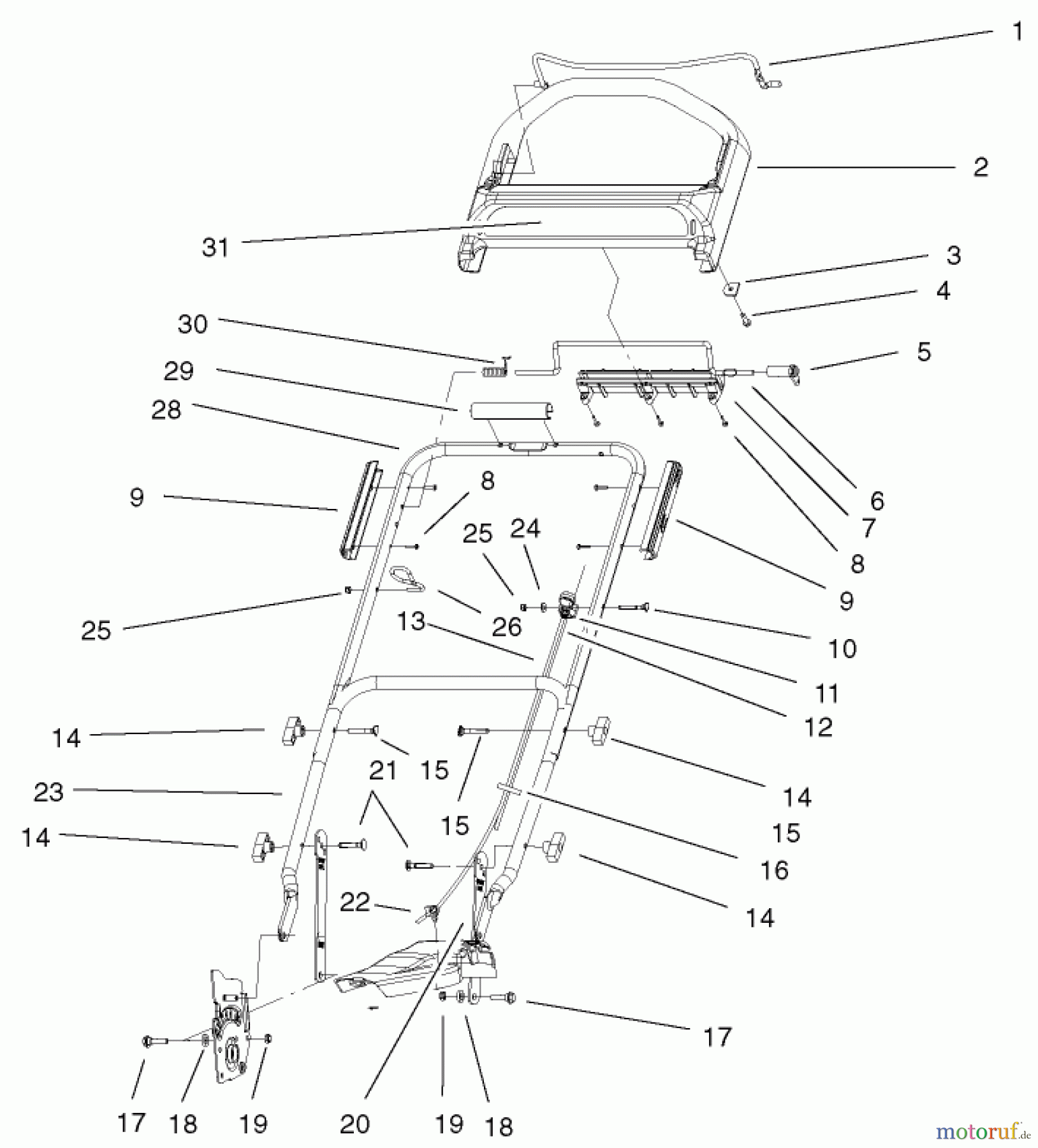 Toro Neu Mowers, Walk-Behind Seite 1 20023 (R-21SB) - Toro Recycler Mower, R-21SB, 2000 (200000001-200999999) HANDLE & CONTROLS ASSEMBLY