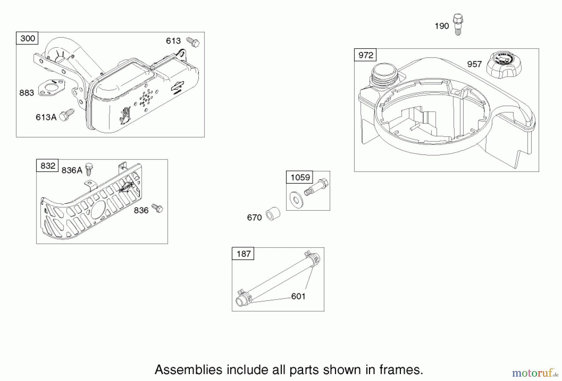  Toro Neu Mowers, Walk-Behind Seite 1 20038 - Toro Super Recycler Mower with Bag, 2002 (220000001-220999999) MUFFLER AND FUEL TANK ASSEMBLY ENGINE BRIGGS AND STRATTON MODEL 122602-0111-E1