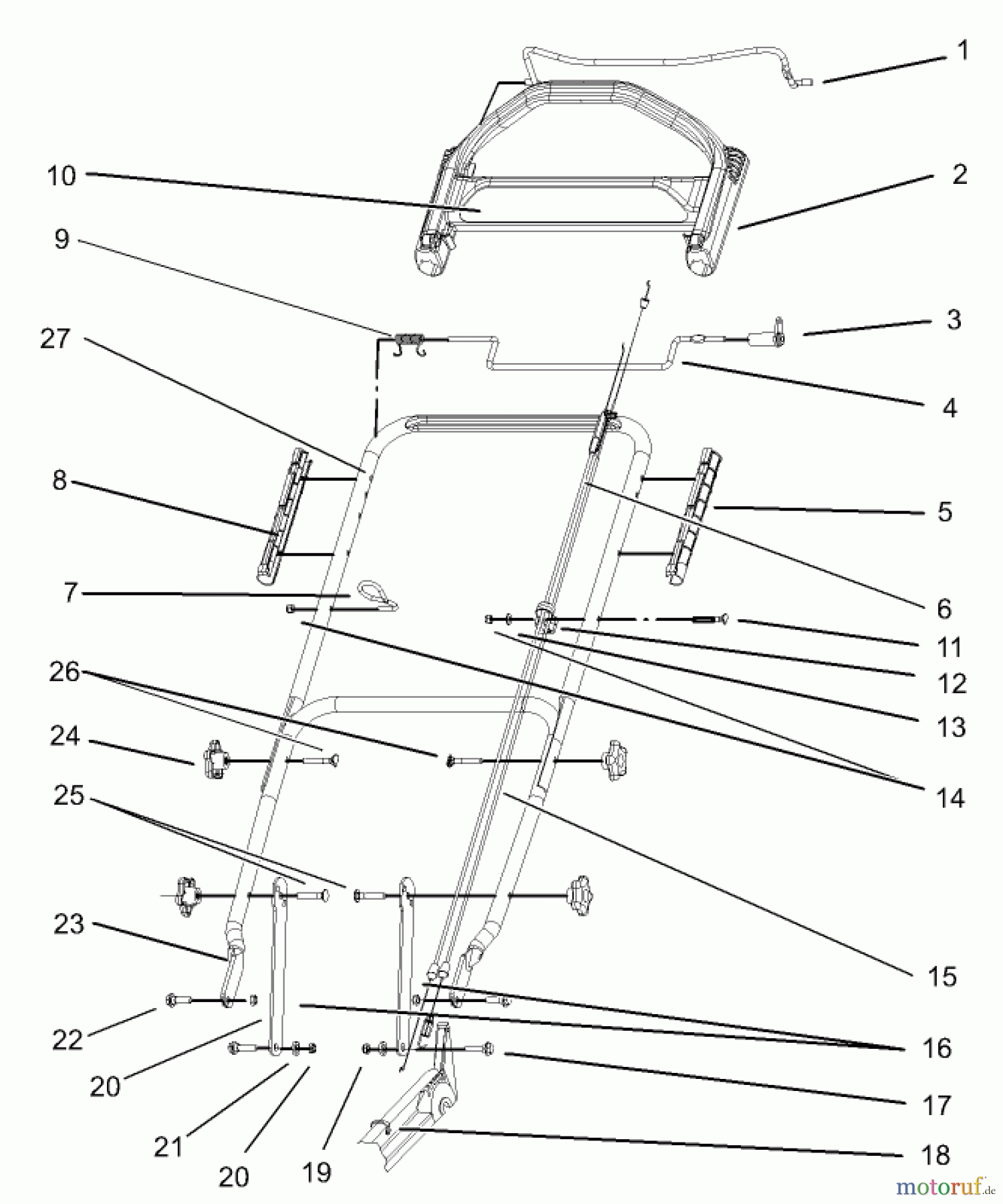  Toro Neu Mowers, Walk-Behind Seite 1 20038 - Toro Super Recycler Mower with Bag, 2004 (240000001-240999999) HANDLE AND CONTROL ASSEMBLY