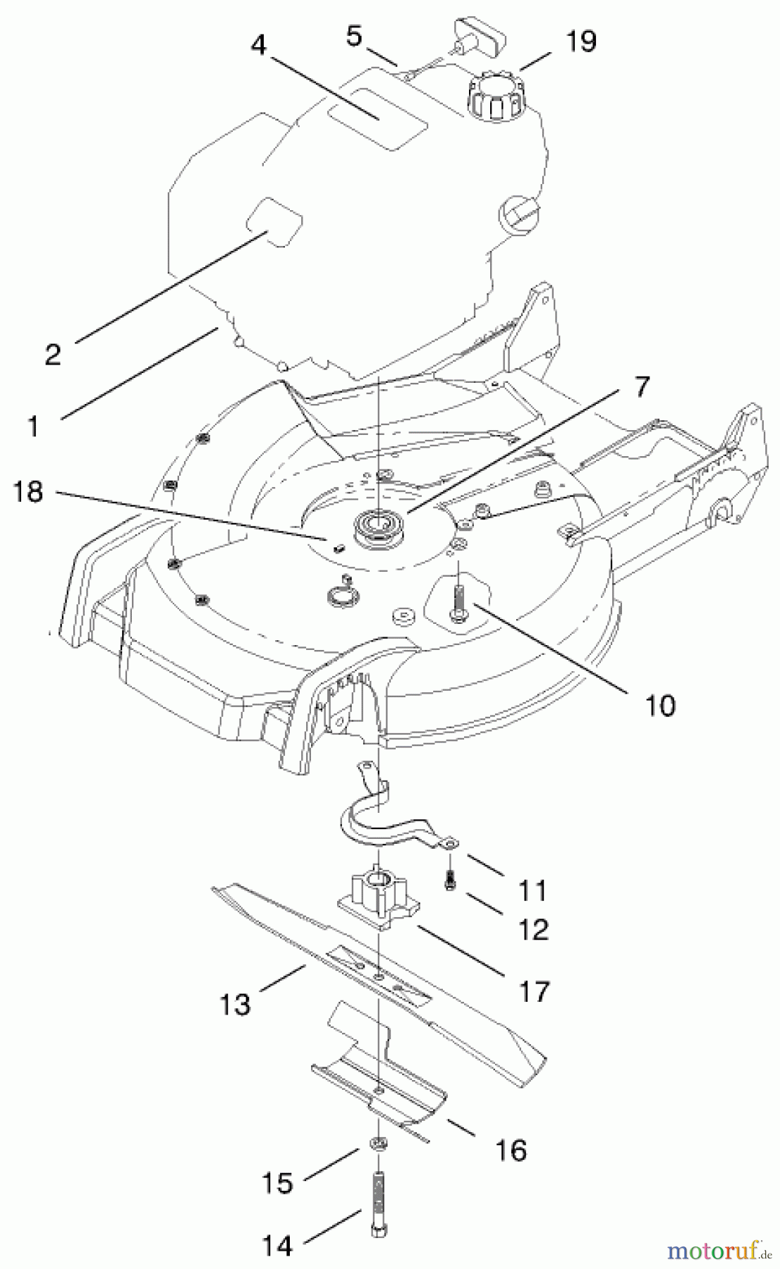  Toro Neu Mowers, Walk-Behind Seite 1 20040 (SR-21OS) - Toro Super Recycler Mower, SR-21OS, 1999 (9900001-9999999) ENGINE & BLADE ASSEMBLY