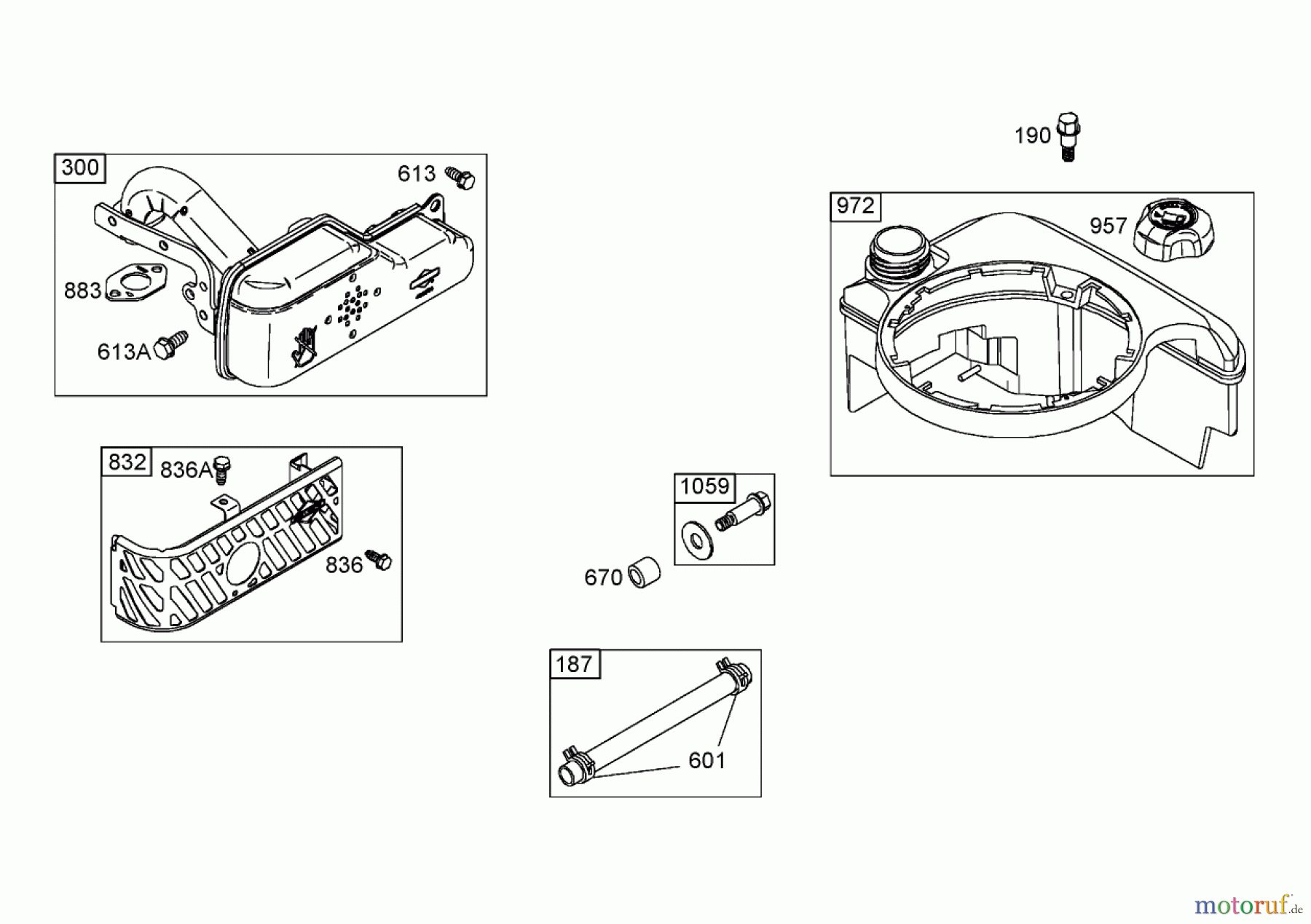 Toro Neu Mowers, Walk-Behind Seite 1 20057 - Toro Super Recycler Lawn Mower, 2006 (260000001-260999999) MUFFLER AND FUEL TANK ASSEMBLY BRIGGS AND STRATTON 122672-0192-E1