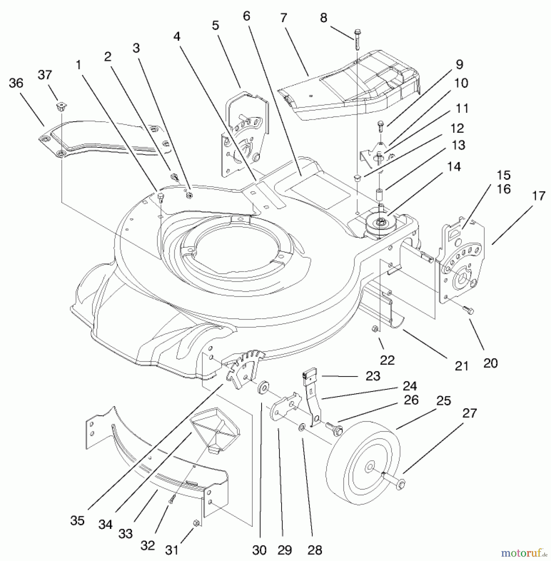 Toro Neu Mowers, Walk-Behind Seite 1 20060 - Toro Recycler Mower, 1999 (9900001-9999999) HOUSING, HANDLE BRACKETS & WHEEL ASSEMBLY