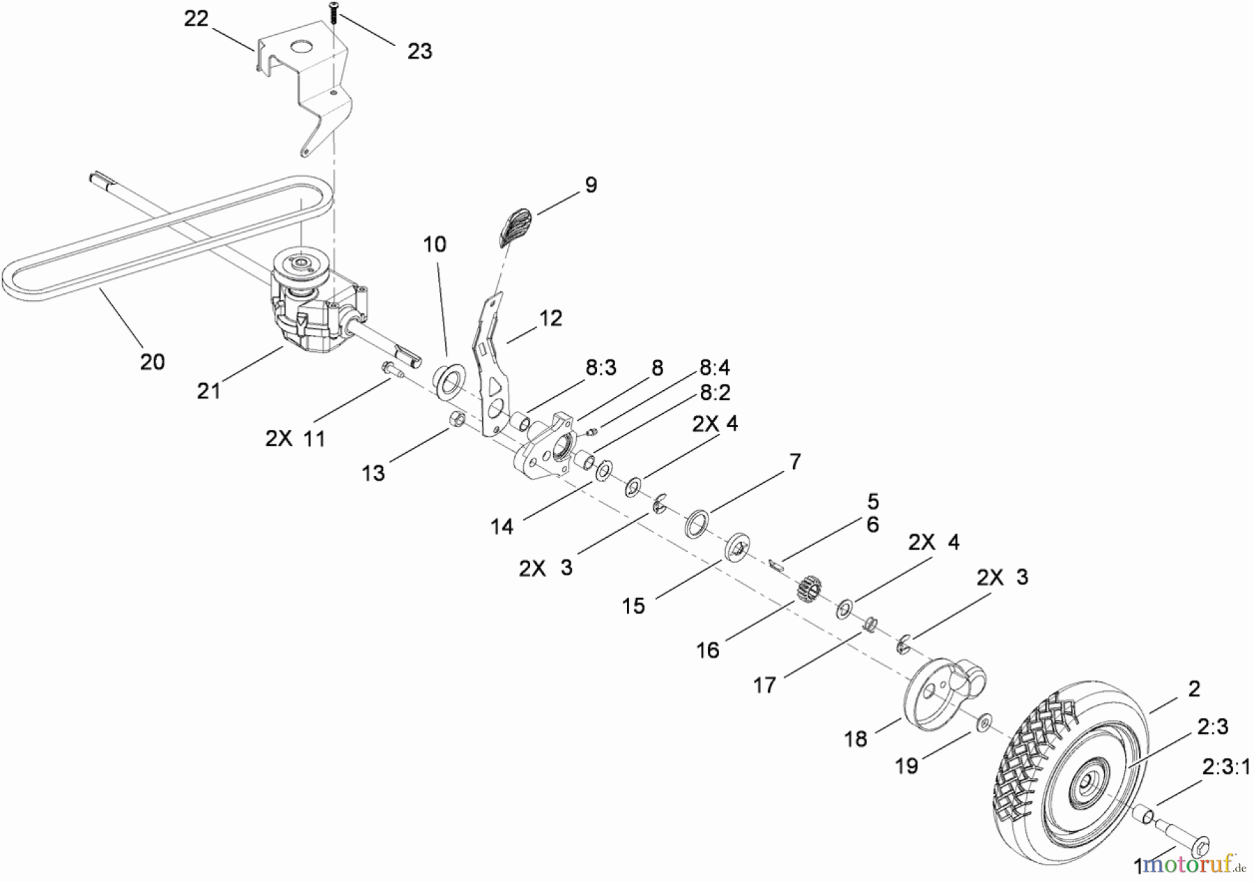  Toro Neu Mowers, Walk-Behind Seite 1 20095C - Toro Super Recycler Lawn Mower, 2009 (290000001-290999999) REAR WHEEL AND TRANSMISSION ASSEMBLY