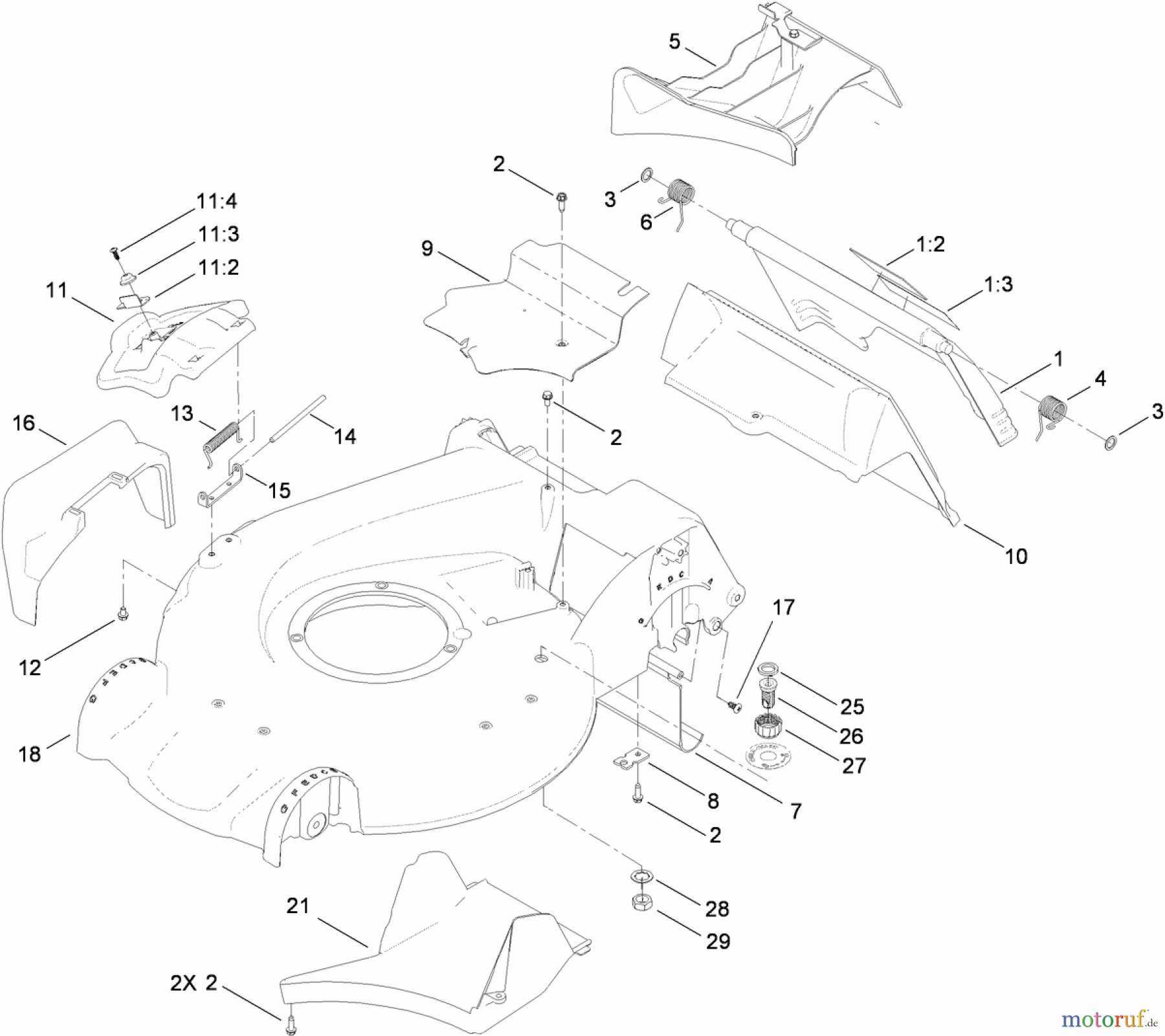  Toro Neu Mowers, Walk-Behind Seite 1 20095C - Toro Super Recycler Lawn Mower, 2011 (311000001-311999999) HOUSING AND REAR DOOR ASSEMBLY