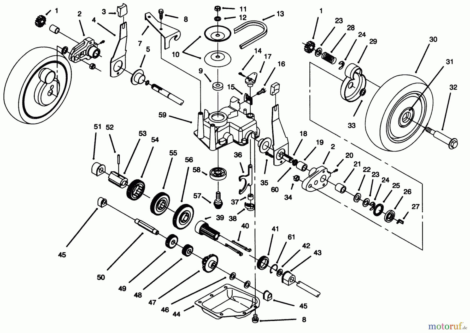  Toro Neu Mowers, Walk-Behind Seite 1 20465 - Toro Super Recycler Lawnmower, 1995 (5900001-5999999) GEAR CASE ASSEBMLY