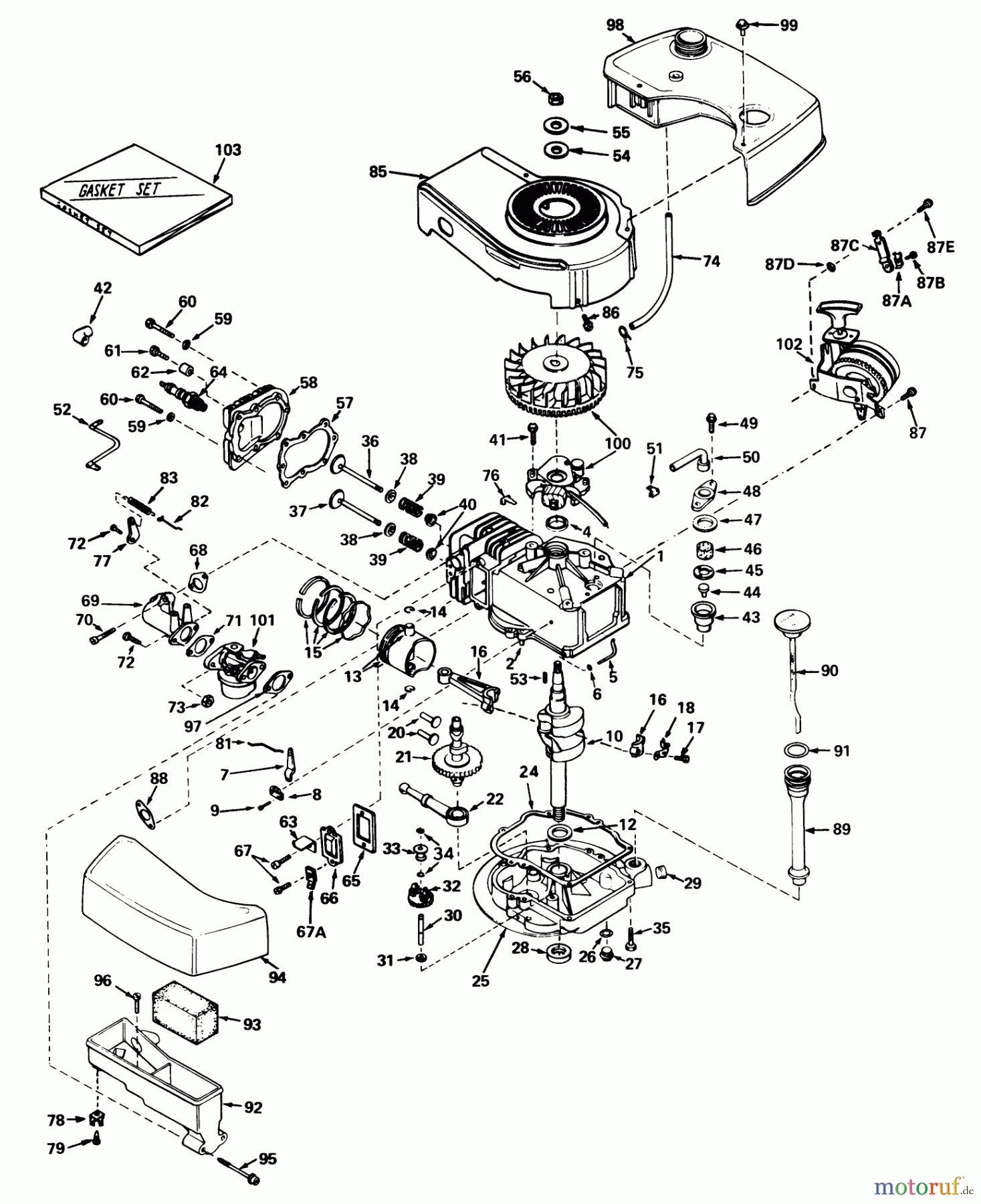 Toro Neu Mowers, Walk-Behind Seite 1 20550 - Toro Lawnmower, 1975 (5000001-5999999) ENGINE TECUMSEH MODEL NO. TNT 120-12005