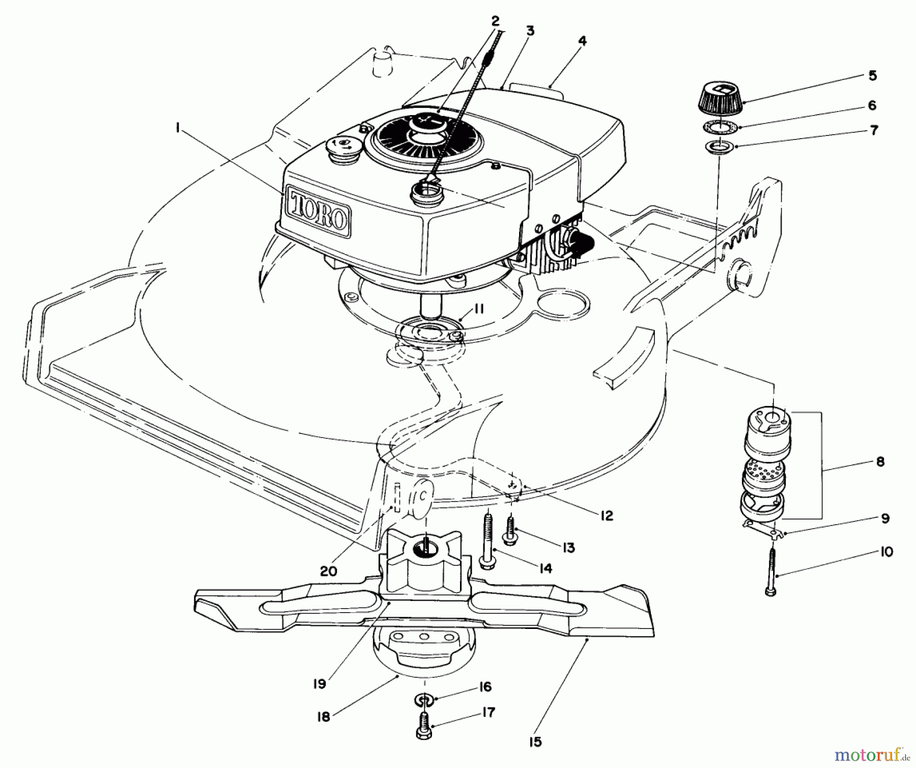 Toro Neu Mowers, Walk-Behind Seite 1 20674 - Toro Lawnmower, 1983 (3000001-3999999) ENGINE ASSEMBLY