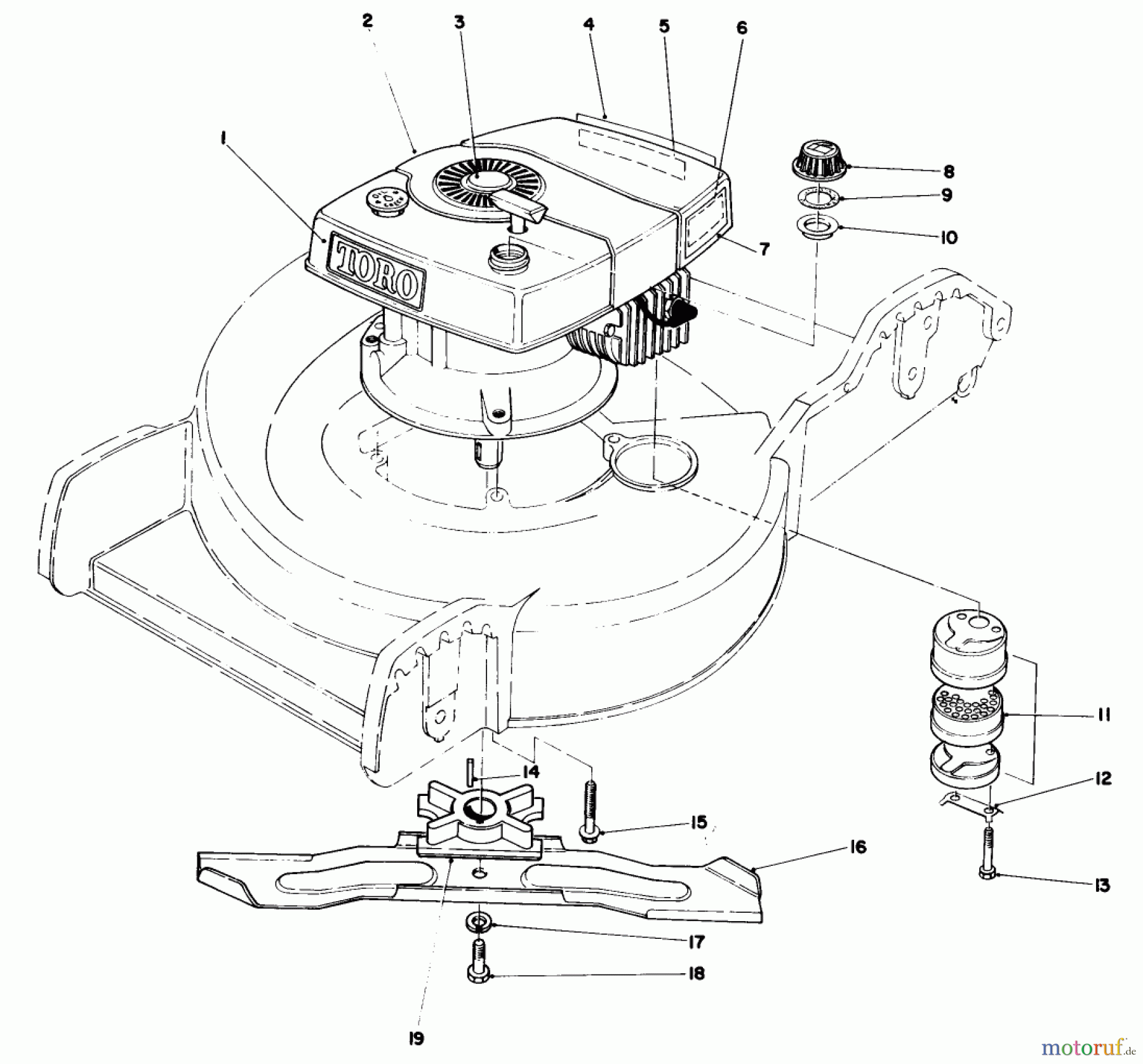 Toro Neu Mowers, Walk-Behind Seite 1 20758 - Toro Lawnmower, 1983 (3000001-3999999) ENGINE ASSEMBLY