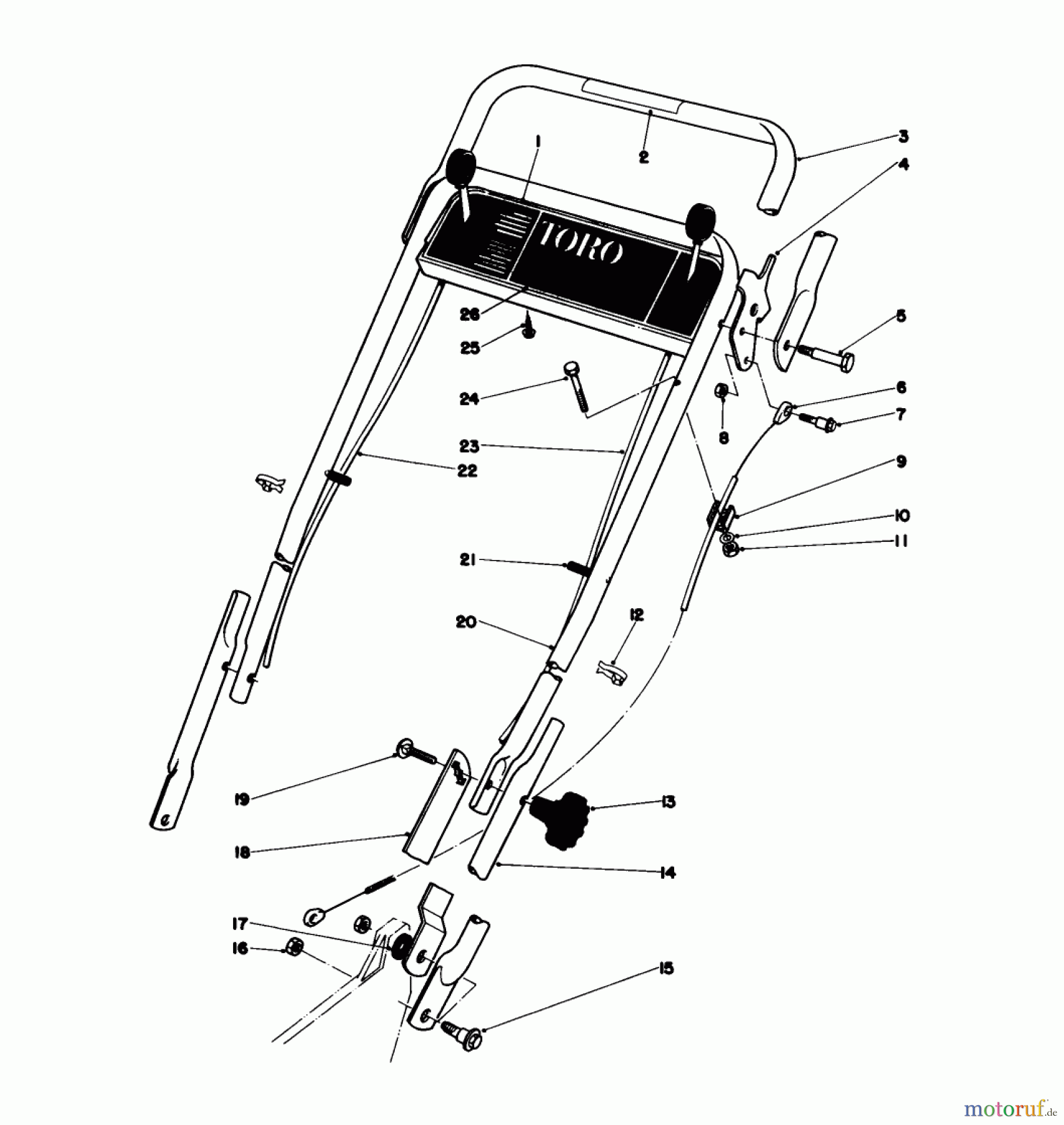 Toro Neu Mowers, Walk-Behind Seite 1 20775 - Toro Lawnmower, 1980 (0000001-0999999) HANDLE ASSEMBLY (USED ON UNITS WITH SERIAL NO. 0000001 THRU 0007000)