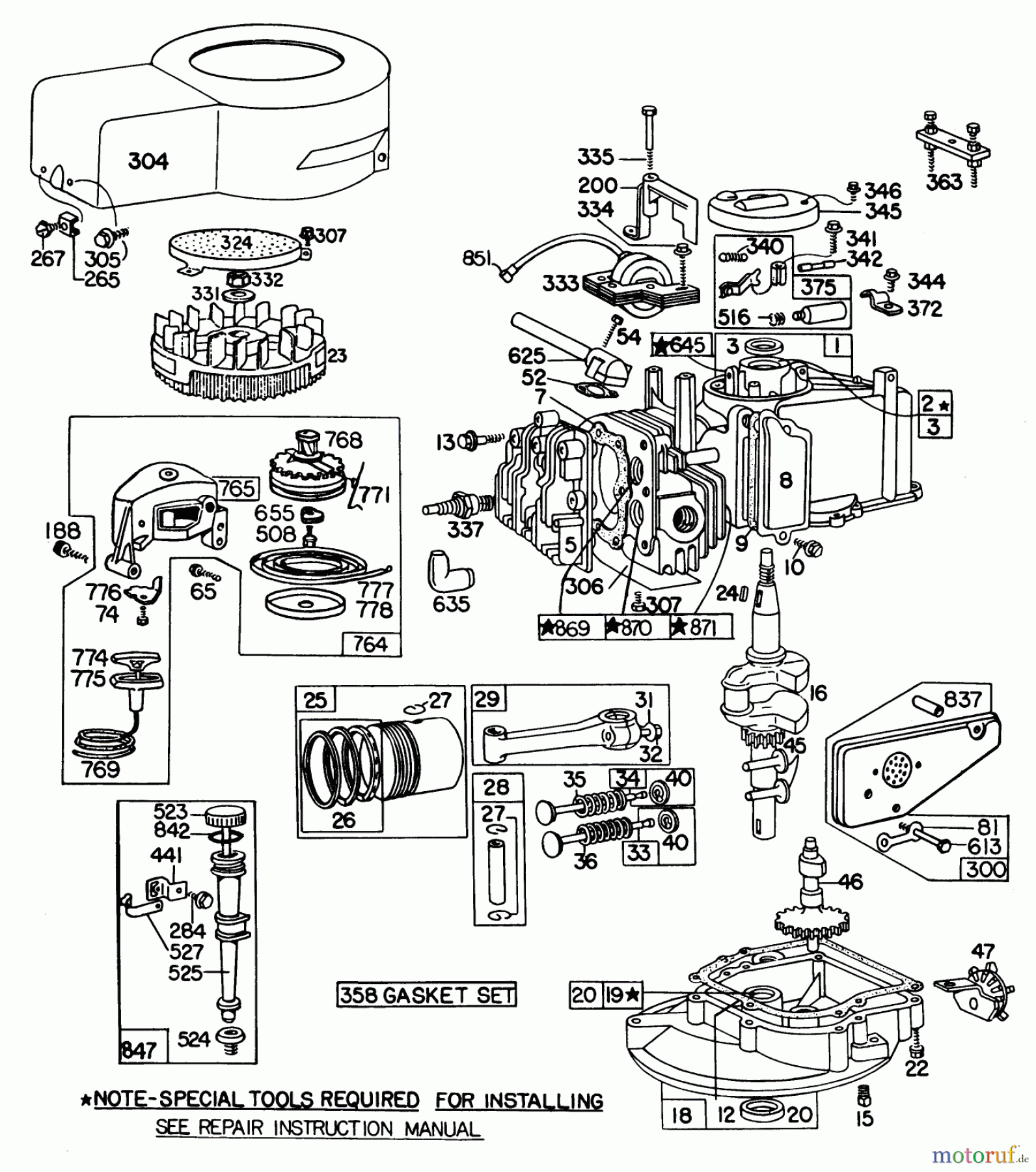  Toro Neu Mowers, Walk-Behind Seite 2 20830 - Toro Lawnmower, 1981 (1000001-1999999) BRIGGS & STRATTON ENGINE MODEL & TYPE NO. 92508-1071-01 (MODEL 20815) BRIGGS & STRATTON ENGINE MODEL & TYPE NO. 92508-1080-01 (M