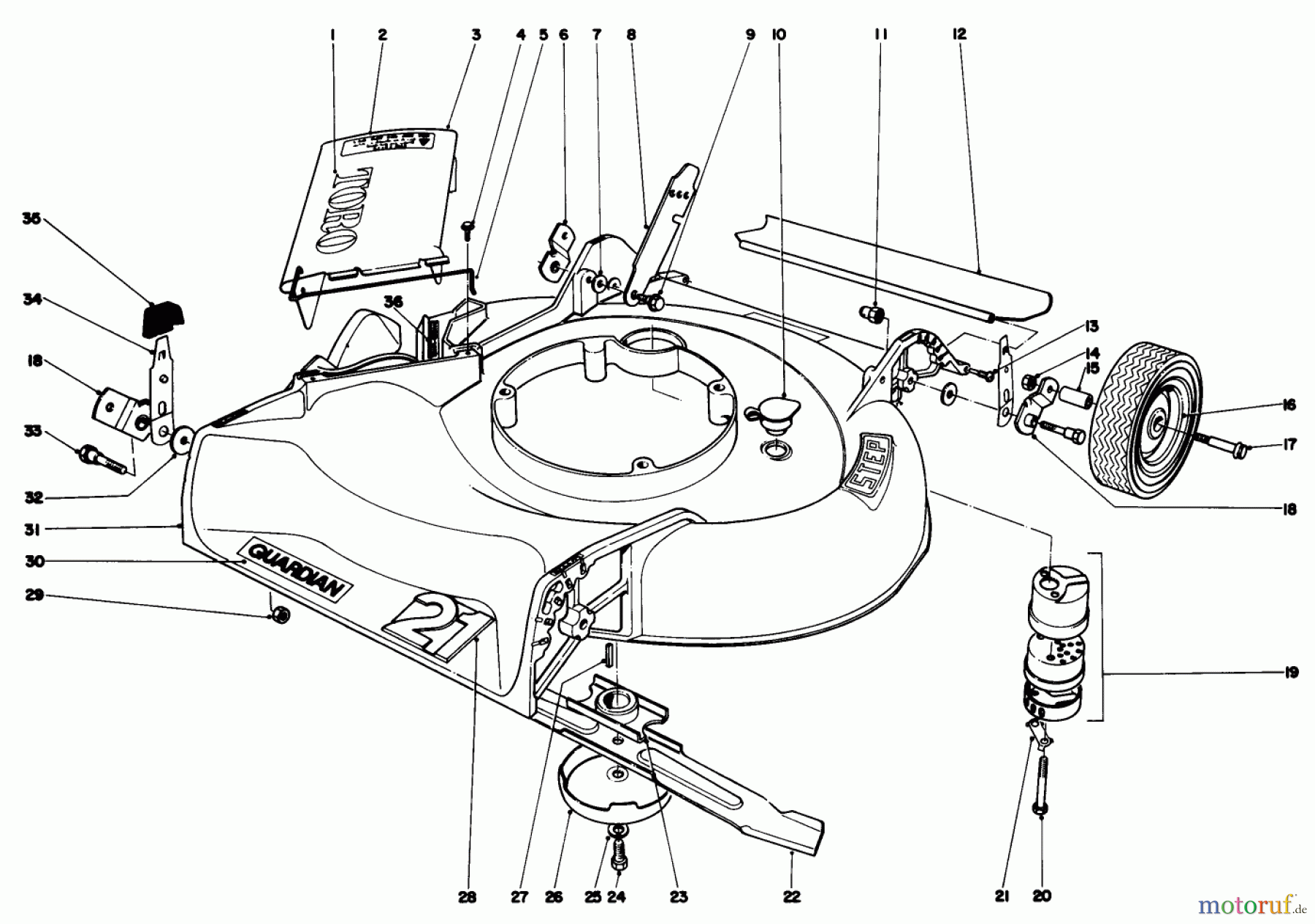  Toro Neu Mowers, Walk-Behind Seite 2 21500 - Toro Guardian Lawnmower, 1976 (6000001-6999999) HOUSING ASSEMBLY