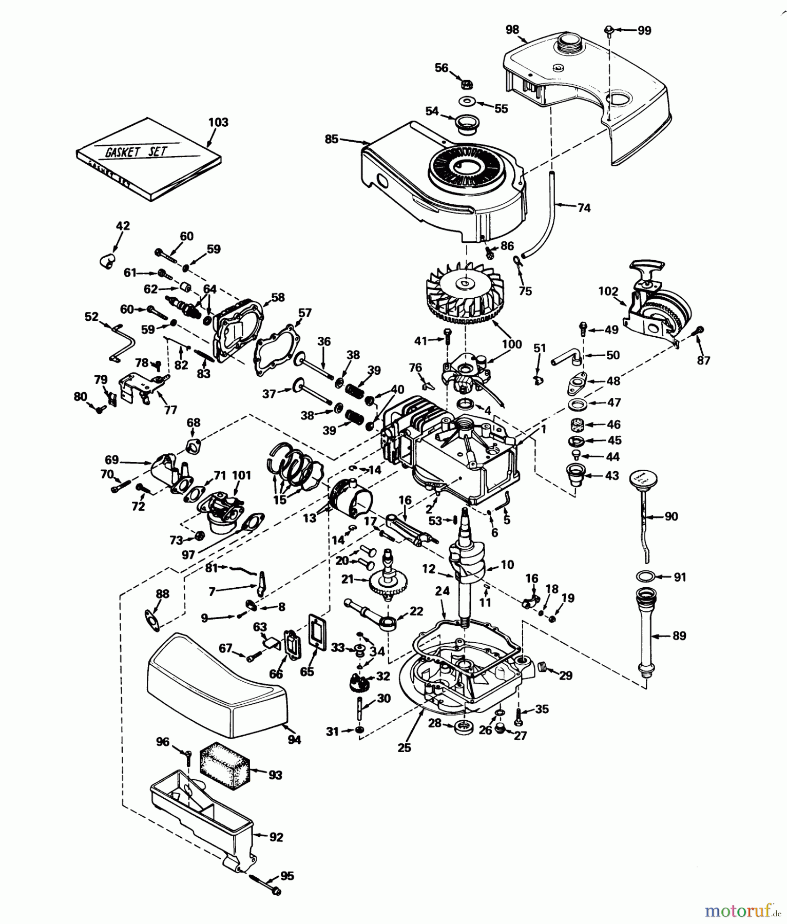 Toro Neu Mowers, Walk-Behind Seite 2 21610 - Toro Guardian Lawnmower, 1974 (4000001-4999999) ENGINE TECUMSEH MODEL TNT100-10042 (MOWER MODEL NO. 21610)