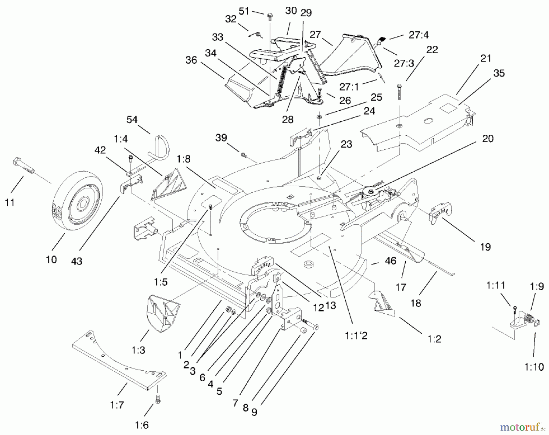 Toro Neu Mowers, Walk-Behind Seite 2 22158 - Toro Recycler Rear Bagger Mower, 1999 (9900001-9999999) HOUSING ASSEMBLY