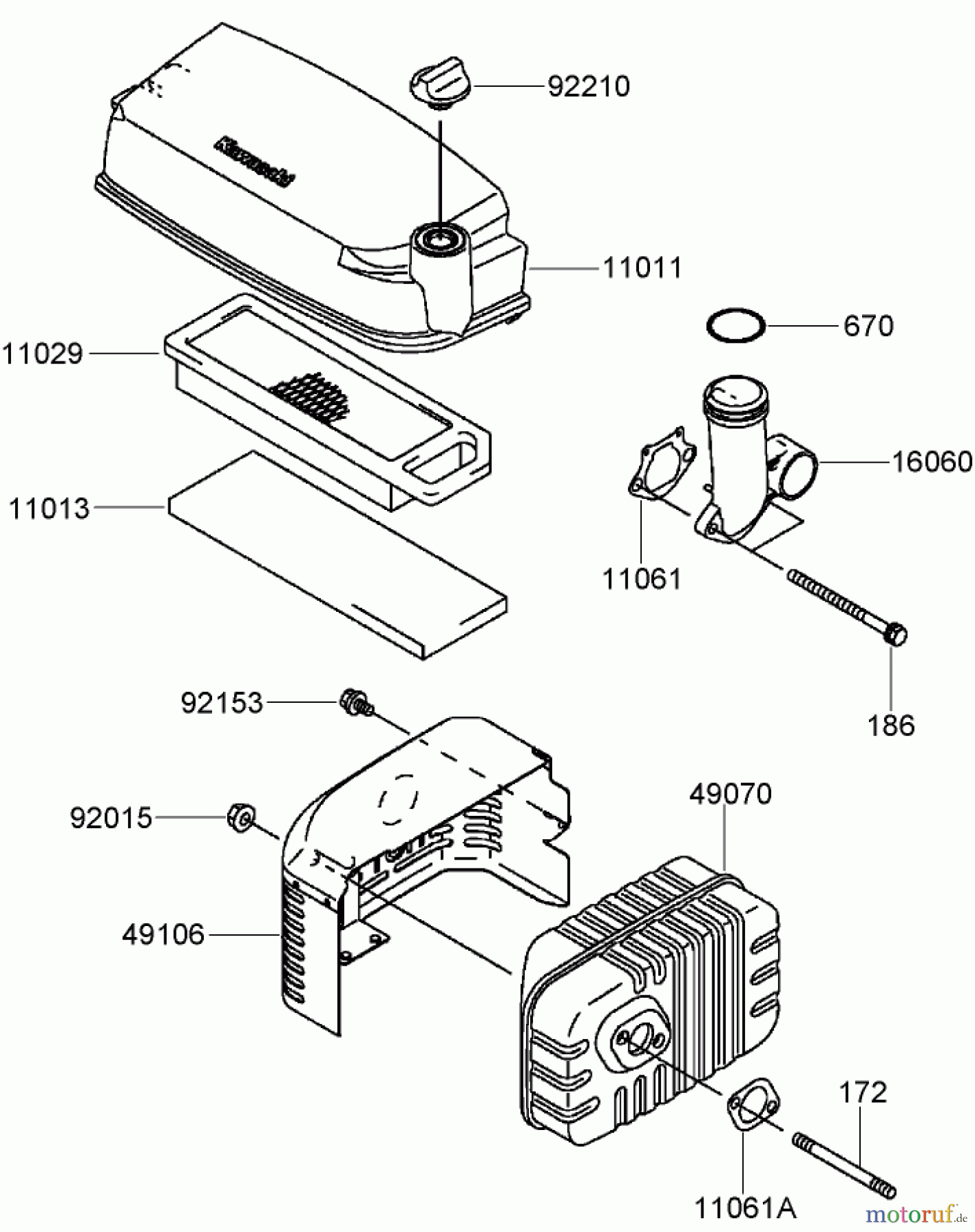 Toro Neu Mowers, Walk-Behind Seite 2 22164 (PT21) - Toro PT21 Trim Mower, 2007 (270000001-270003000) AIR FILTER AND MUFFLER ASSEMBLY KAWASAKI FJ180V-AS28