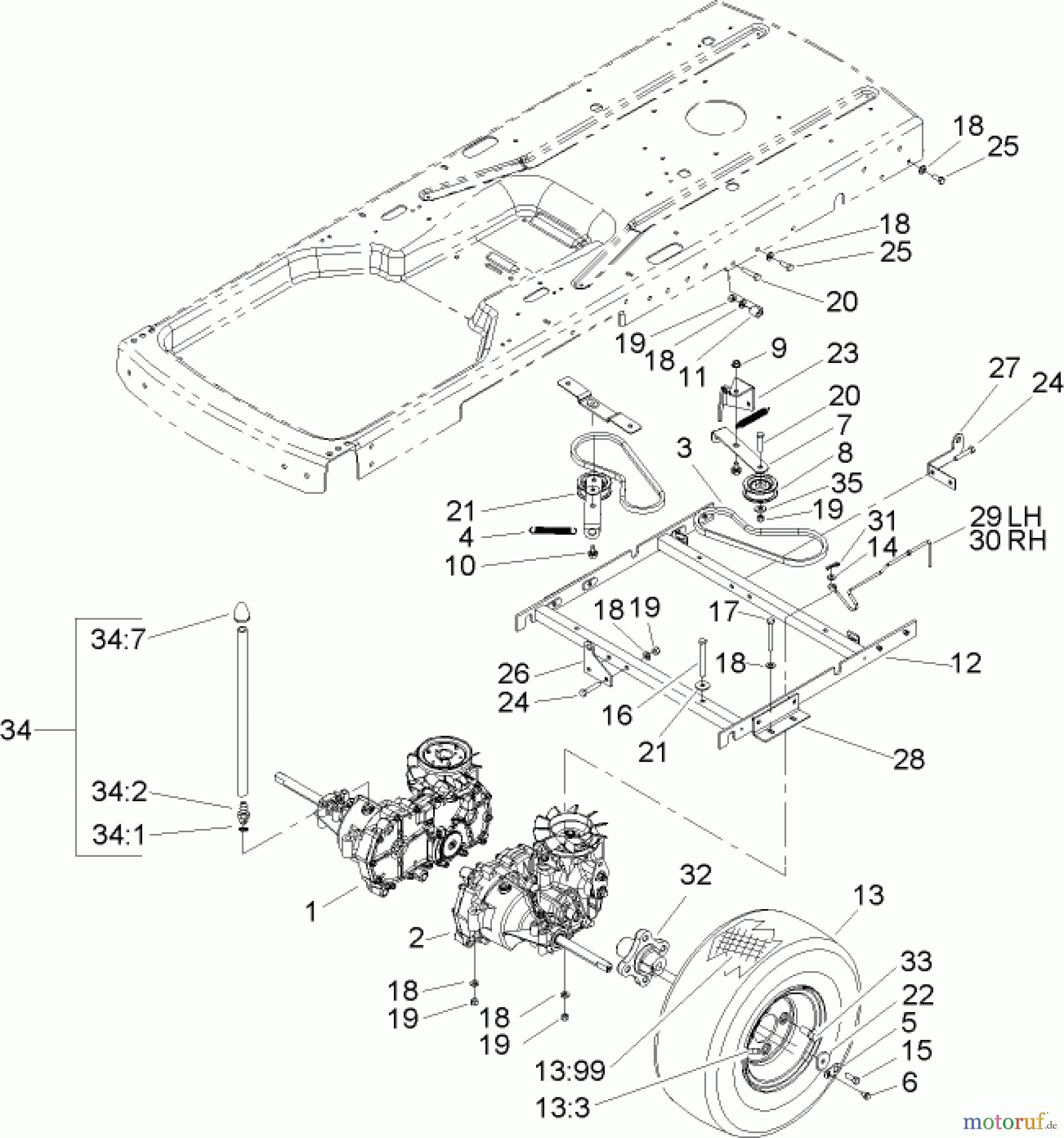  Toro Neu Mowers, Zero-Turn 74325 (16-42Z) - Toro 16-42Z TimeCutter Z Riding Mower, 2004 (240000001-240999999) HYDRO AND BELT DRIVE ASSEMBLY