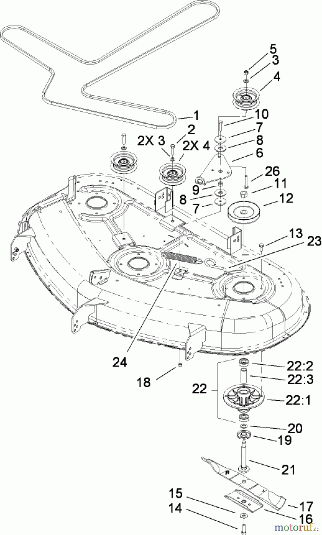  Toro Neu Mowers, Zero-Turn 74374 (Z5040) - Toro TimeCutter Z5040 Riding Mower, 2008 (280000001-280999999) 50 INCH DECK SPINDLE AND BELT DRIVE ASSEMBLY