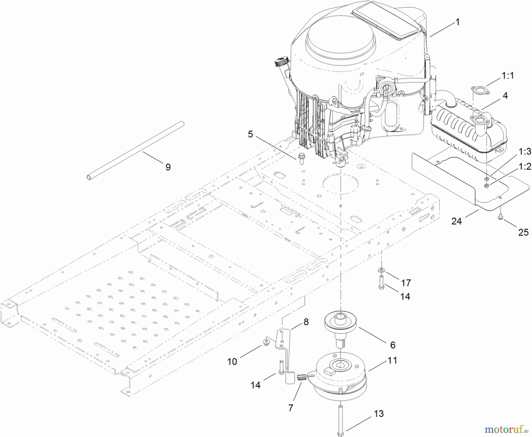  Toro Neu Mowers, Zero-Turn 74387 (ZS 5000) - Toro TimeCutter ZS 5000 Riding Mower, 2011 (311000001-311999999) ENGINE, MUFFLER AND CLUTCH ASSEMBLY