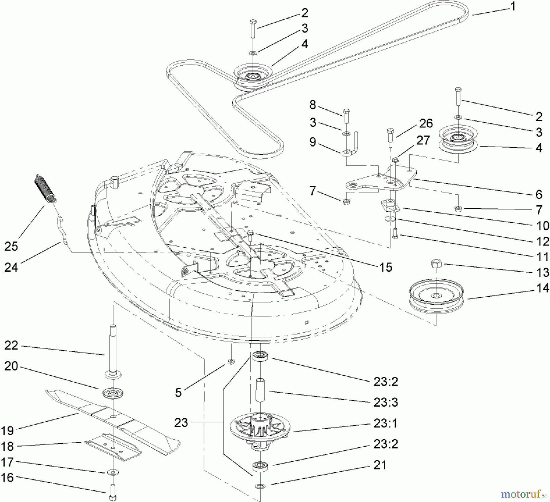 Toro Neu Mowers, Zero-Turn 74425 (Z530) - Toro TimeCutter Z530 Riding Mower, 2006 (260000001-260999999) SPINDLE AND BELT DRIVE ASSEMBLY