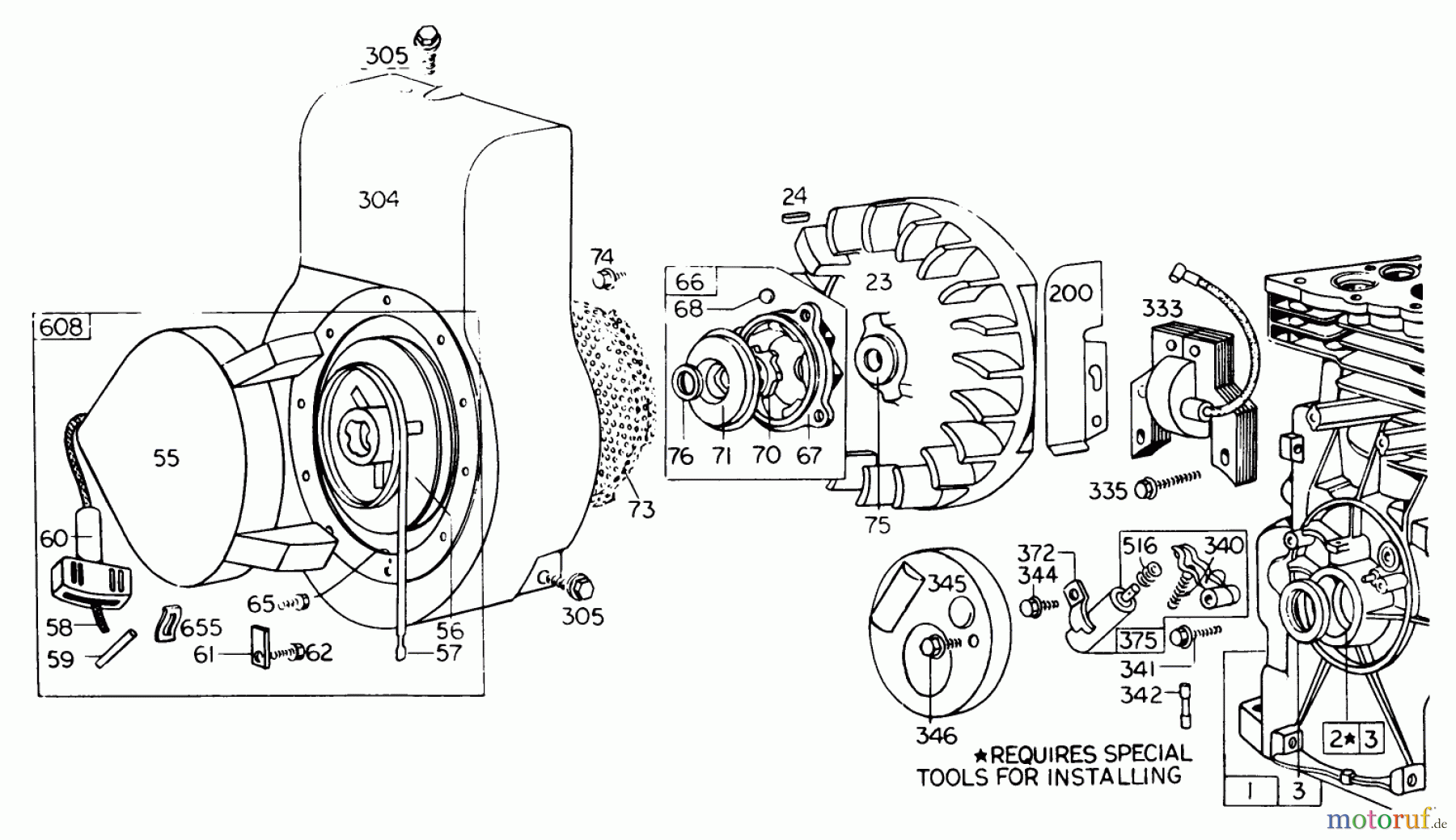  Toro Neu Blowers/Vacuums/Chippers/Shredders 62912 - Toro 5 hp Lawn Vacuum, 1978 (8000001-8999999) REWIND STARTER