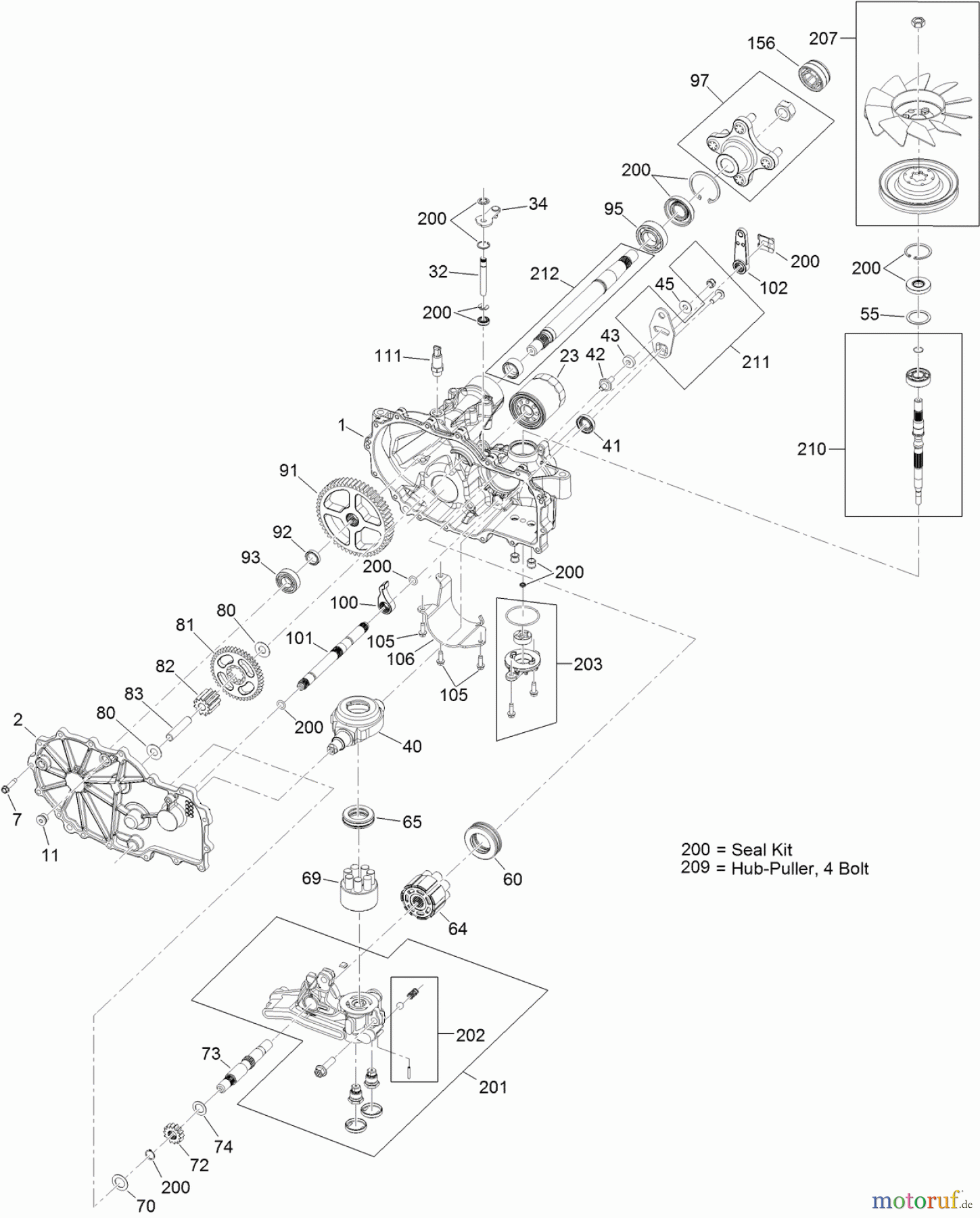 Toro Neu Mowers, Zero-Turn 74842 (ZX5420) - Toro TITAN ZX5420 Zero-Turn-Radius Riding Mower, 2012 (SN 312000001-312999999) LH HYDRO ASSEMBLY NO. 115-2551