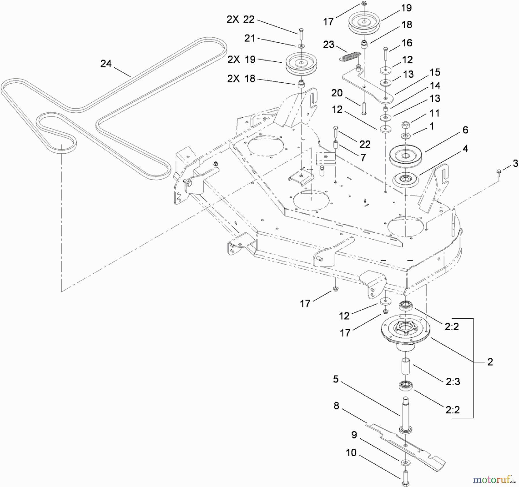 Toro Neu Mowers, Zero-Turn 74912 (ZX4800) - Toro TITAN ZX4800 Zero-Turn-Radius Riding Mower, 2010 (310000001-310999999) 48 INCH DECK BELT AND SPINDLE ASSEMBLY