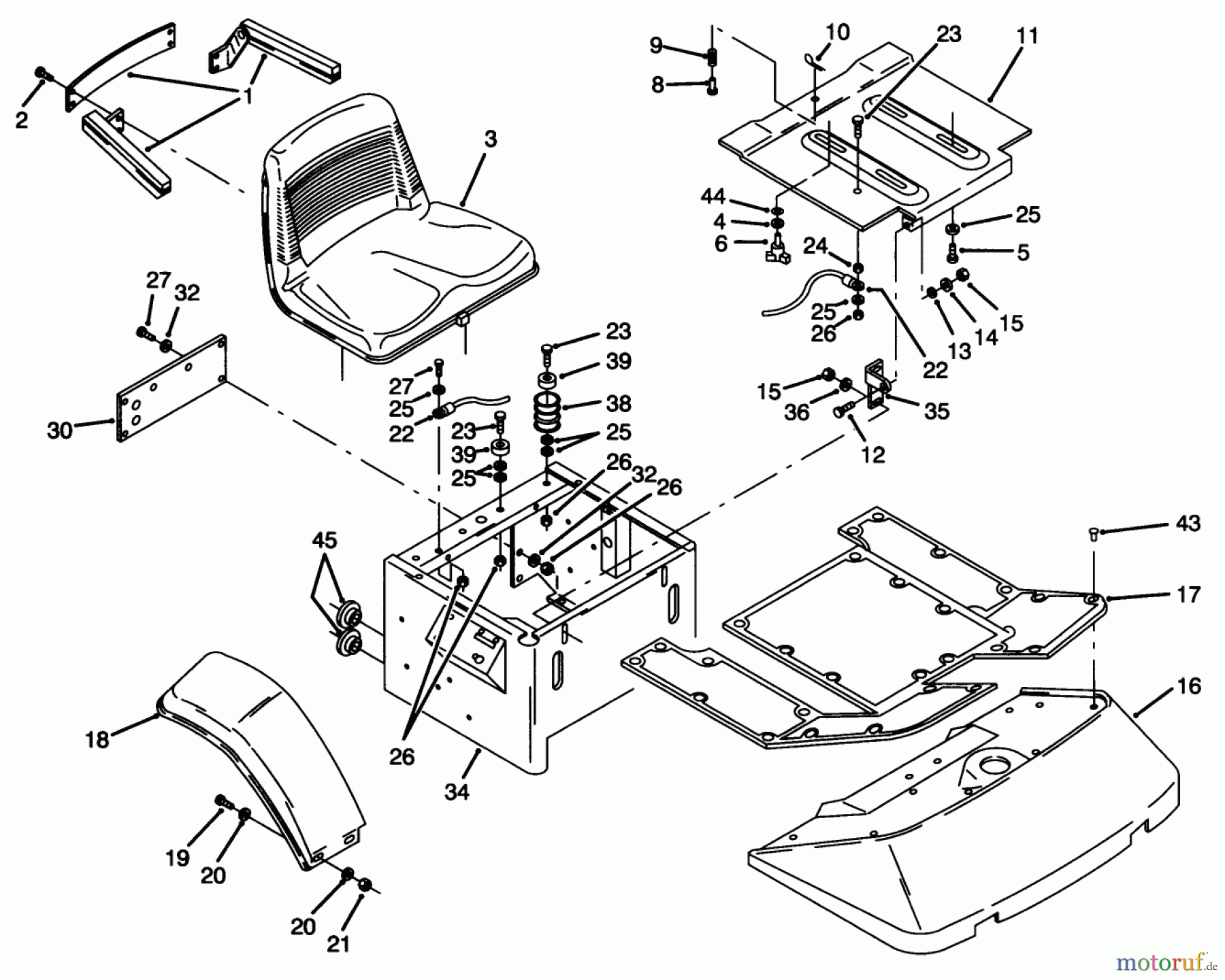  Toro Neu Mowers, Zero-Turn Y1-16OE04 (616-Z) - Toro 616-Z Tractor, 1992 (2000001-2999999) FENDERS, FLOOR PAN & SEAT ASSEMBLY