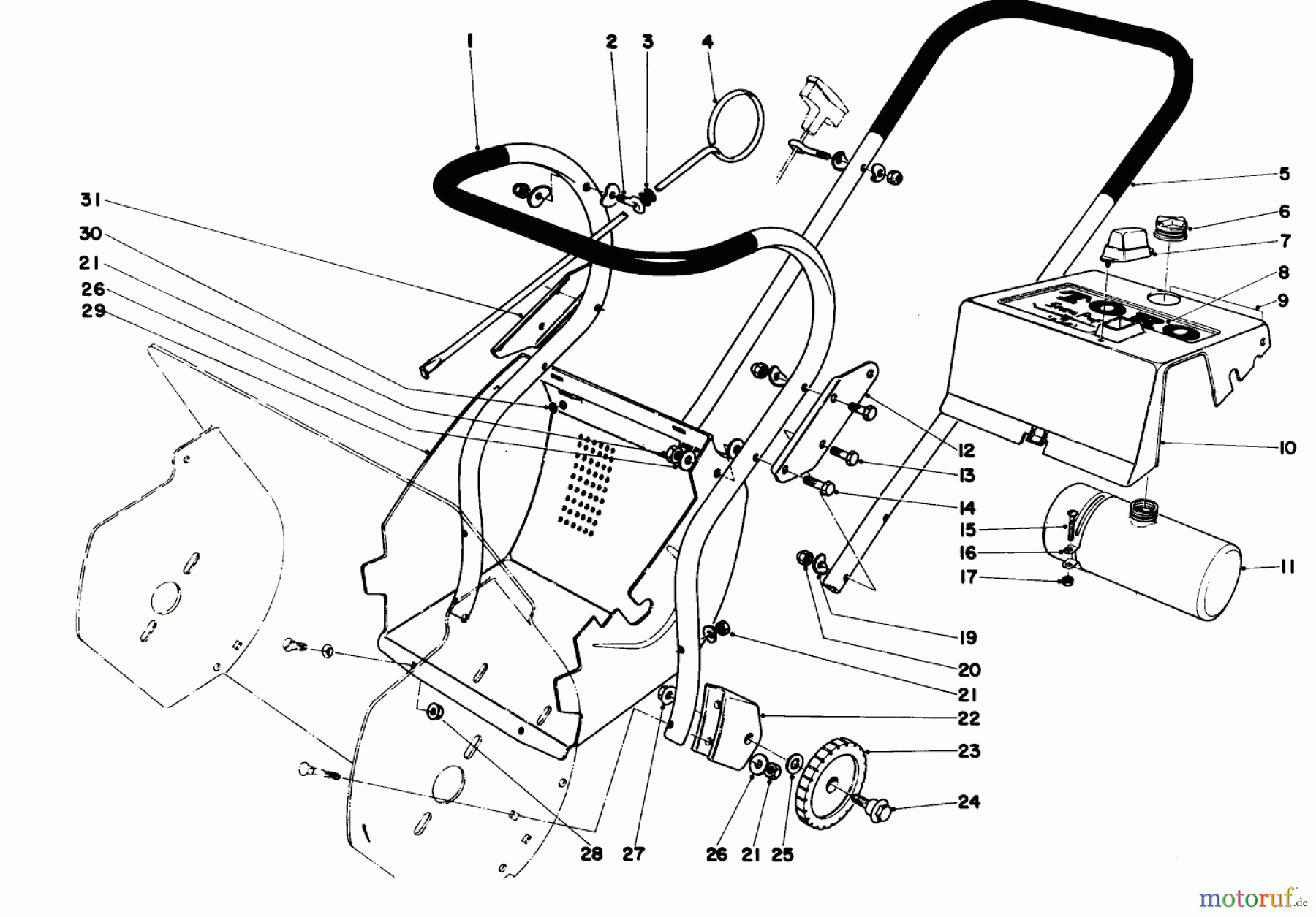 Toro Neu Snow Blowers/Snow Throwers Seite 1 31411 - Toro Snow Pup, 1970 (0000001-0999999) UPPER MAIN FRAME