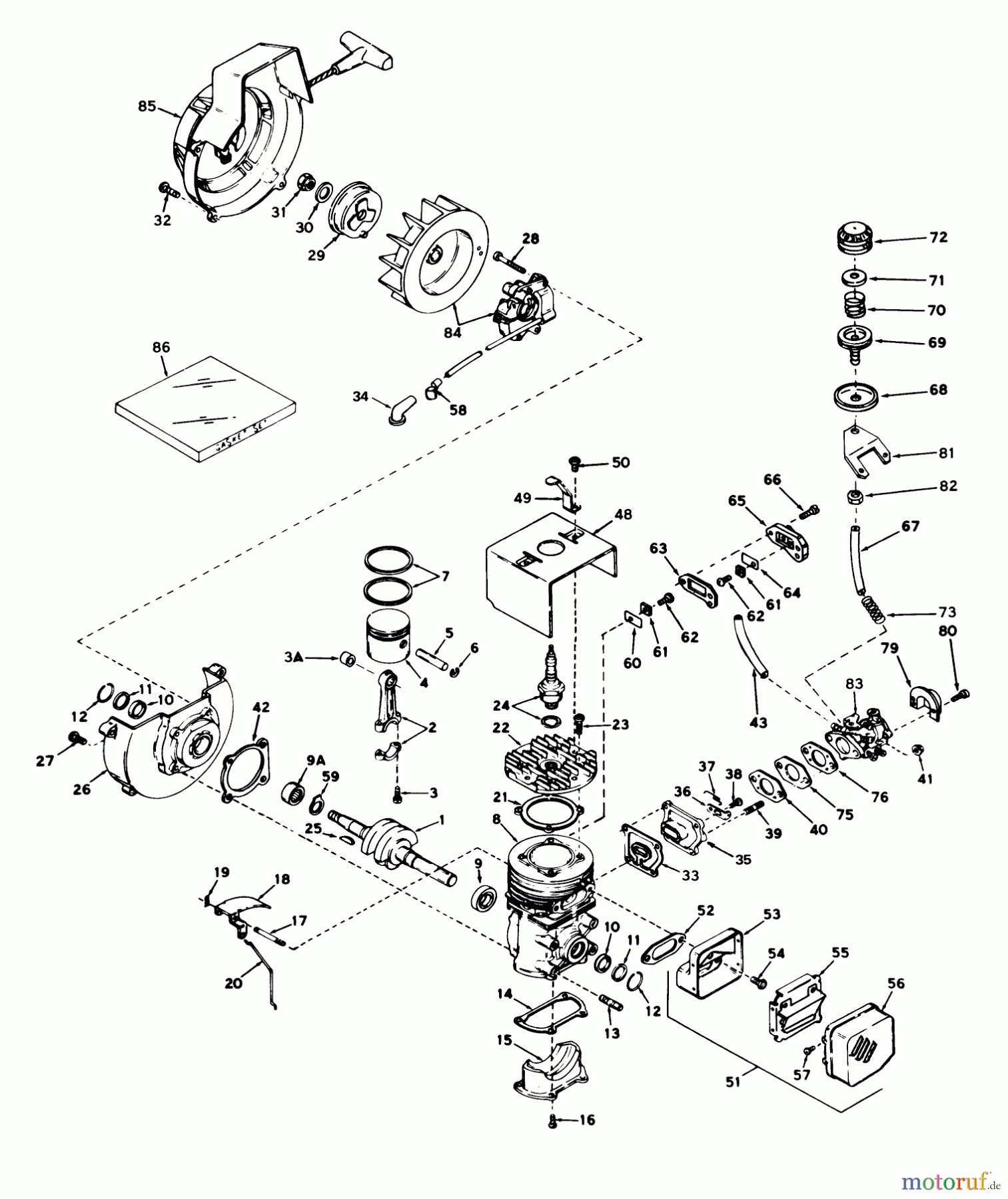 Toro Neu Snow Blowers/Snow Throwers Seite 1 31502 - Toro Snow Pup, 1975 (5000001-5999999) ENGINE ASSEMBLY ENGINE, TECUMSEH MODEL NO. AH 520, TYPE 1401H