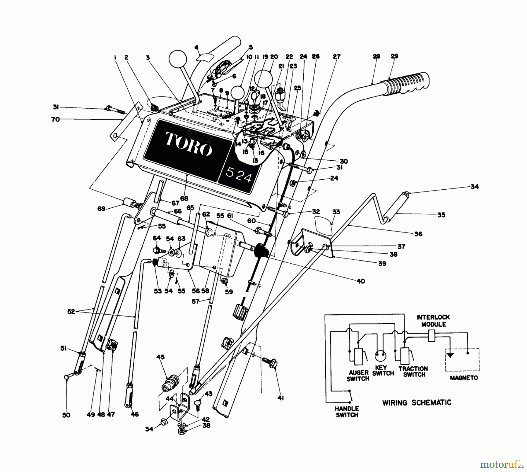 Toro Neu Snow Blowers/Snow Throwers Seite 1 38040 (524) - Toro 524 Snowthrower, 1985 (5000001-5999999) HANDLE ASSEMBLY