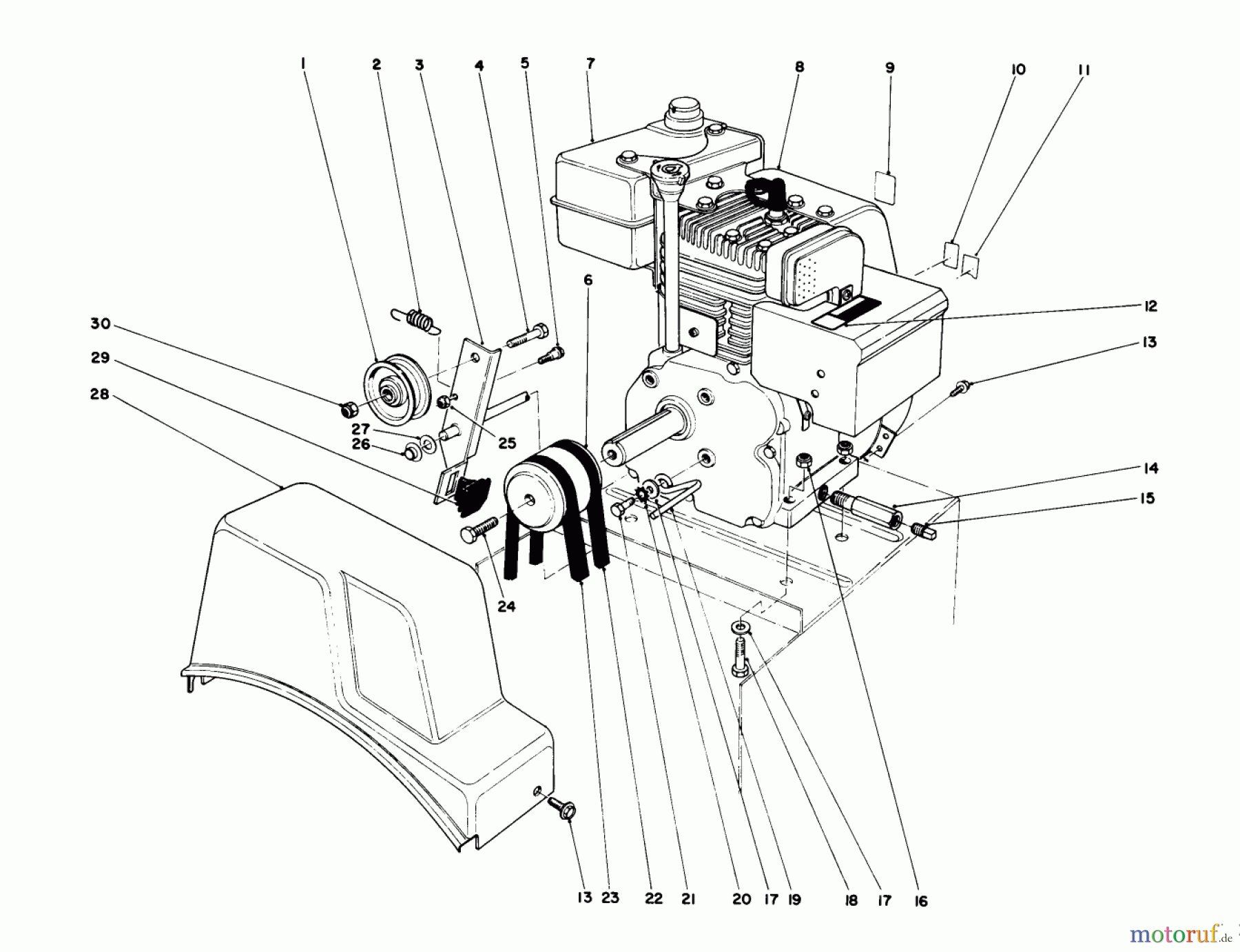  Toro Neu Snow Blowers/Snow Throwers Seite 1 38052 (521) - Toro 521 Snowthrower, 1993 (39000001-39999999) ENGINE ASSEMBLY